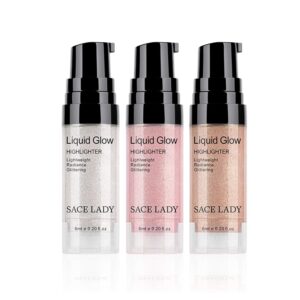 SACE LADY Liquid Highlighter Makeup Set Shimmer And Shine Ultra-Smooth Radiant Illuminator Kit For Face Cheekbone Body Glow Bronzer Glitter Illuminating Highlighters Makeups 3 Pack (3×6ml/0.2Fl Oz)