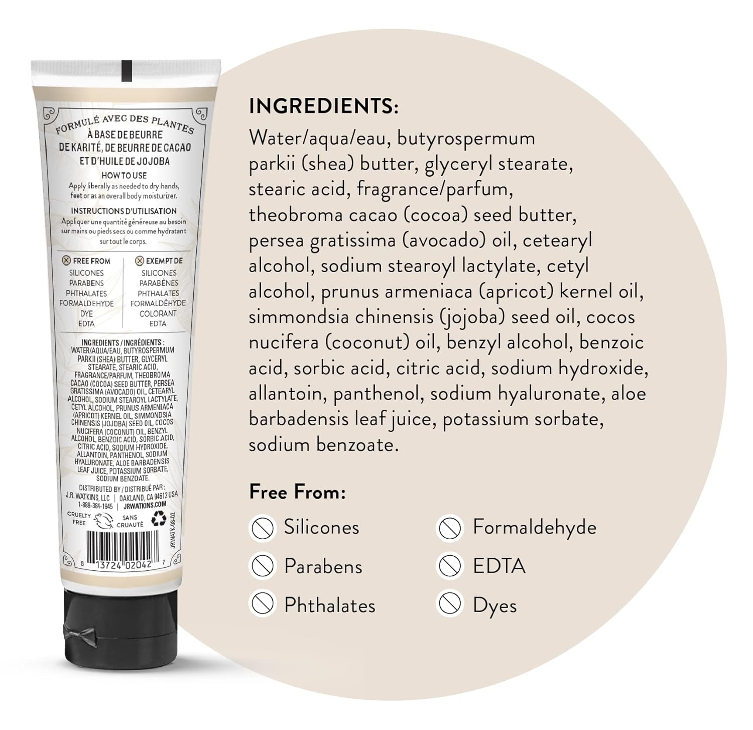 J.R. Watkins Natural Moisturizing Hand Cream, Coconut, Hydrating Hand Moisturizer with Shea Butter, Cocoa Butter, and Avocado Oil, USA Made and Cruelty Free, 3.3oz - Image 8