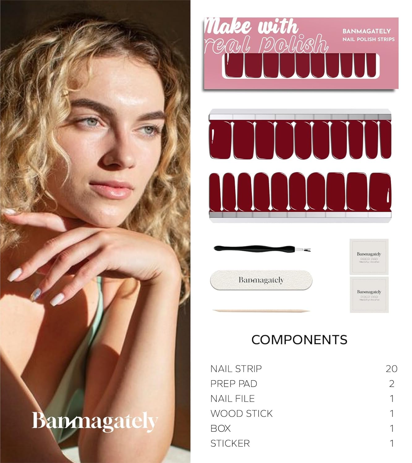 Nail Polish Strips, 20Pcs Salon Quality Gel Nail Stickers, Easy Long Lasting Wraps for Short Nails no UV Light Needed (Red) - Image 5