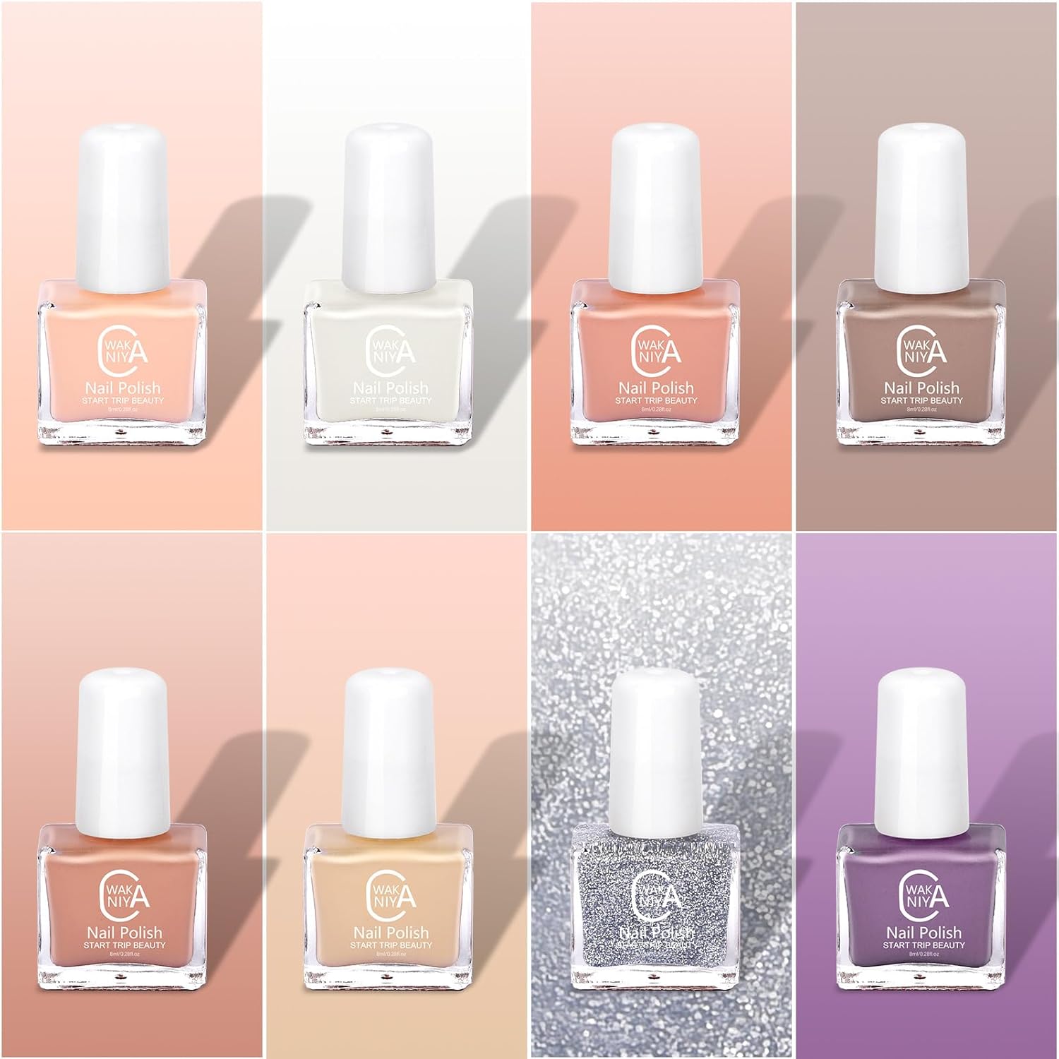 Wakaniya 8-Color Mini Nail Polish Set, Quick Dry Nude Pink White Purple for Beginners - Image 2