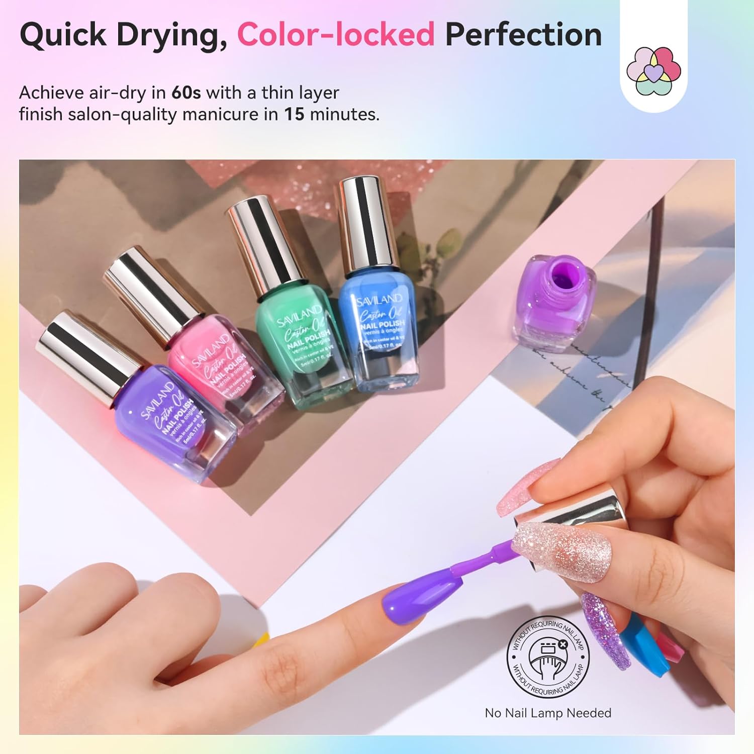 SAVILAND Color Artistry Nail Polish Set: Ultra Quick Dry Regular Nail Polish Kit 20+3 Colors Spring Summer Fingernail Polish Bulk Base Glossy & Matte Top Polish Coat Nail Art DIY Home Women Gift - Image 5