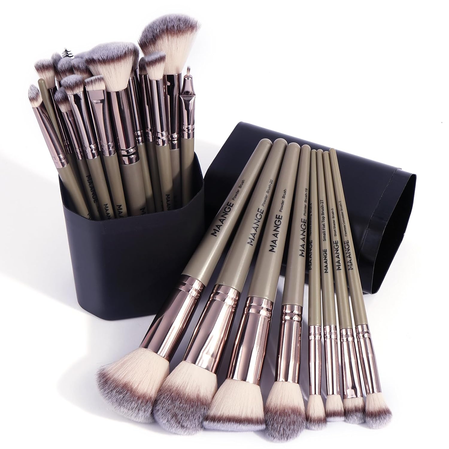MAANGE 30 Pcs Professional Makeup Brushes with Case, Premium Synthetic Face Foundation Powder Blush Eyeshadow Blending Eye Brush Set Travel Makeup Brushes Set(Champagne) - Image 7