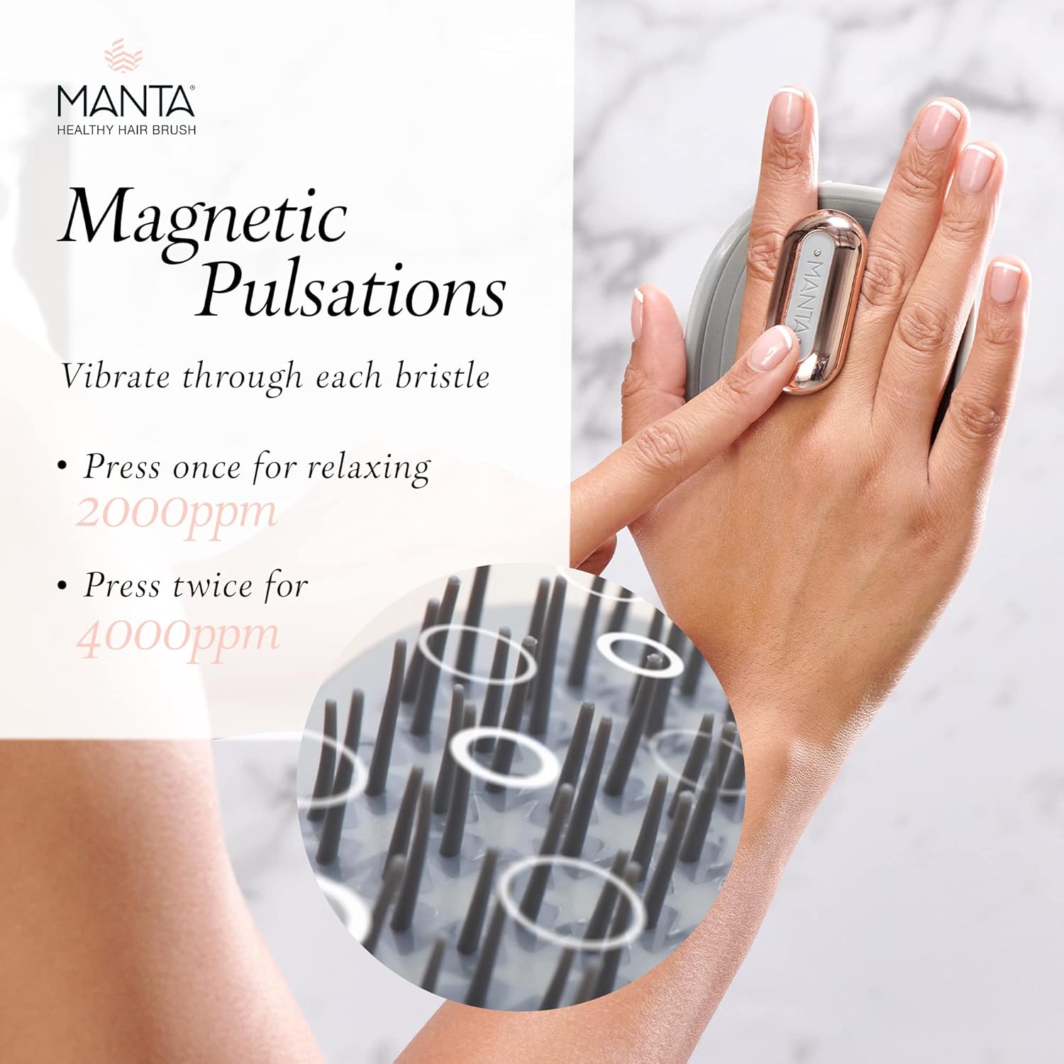 MANTA Pulse Electric Scalp Massage Brush โ Wet Exfoliating Scalp Massager, Shampoo Brush for Hair Growth with Shower Holder, Grey - Image 3