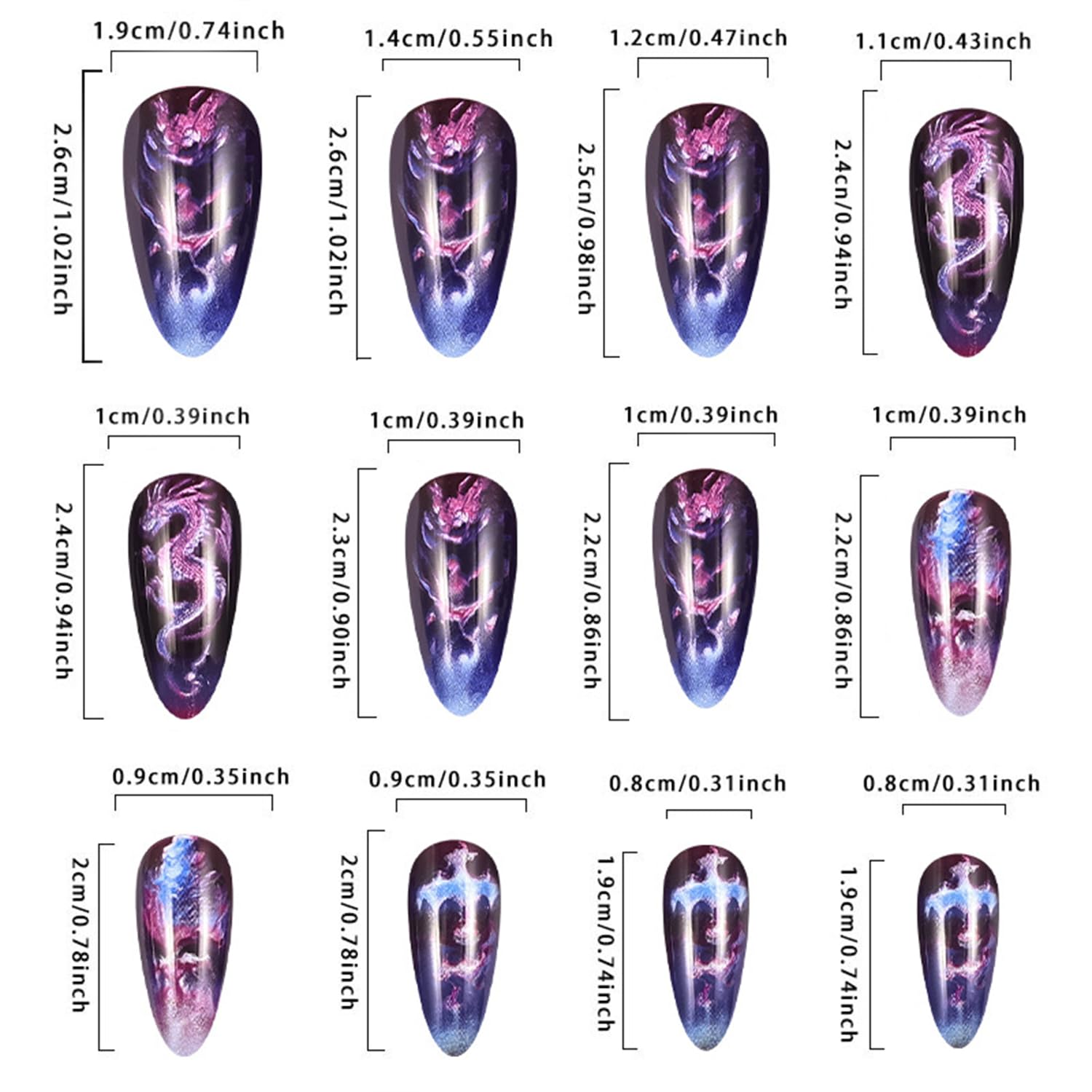 Chinese Dragon Press press on Nails Medium Almond Fake Nails With Dragon Pattern Designs Purple False Nails Full Cover Stick on Nails Acrylic Artificial Nails for Women Glue on Nails 24 Pcs - Image 4