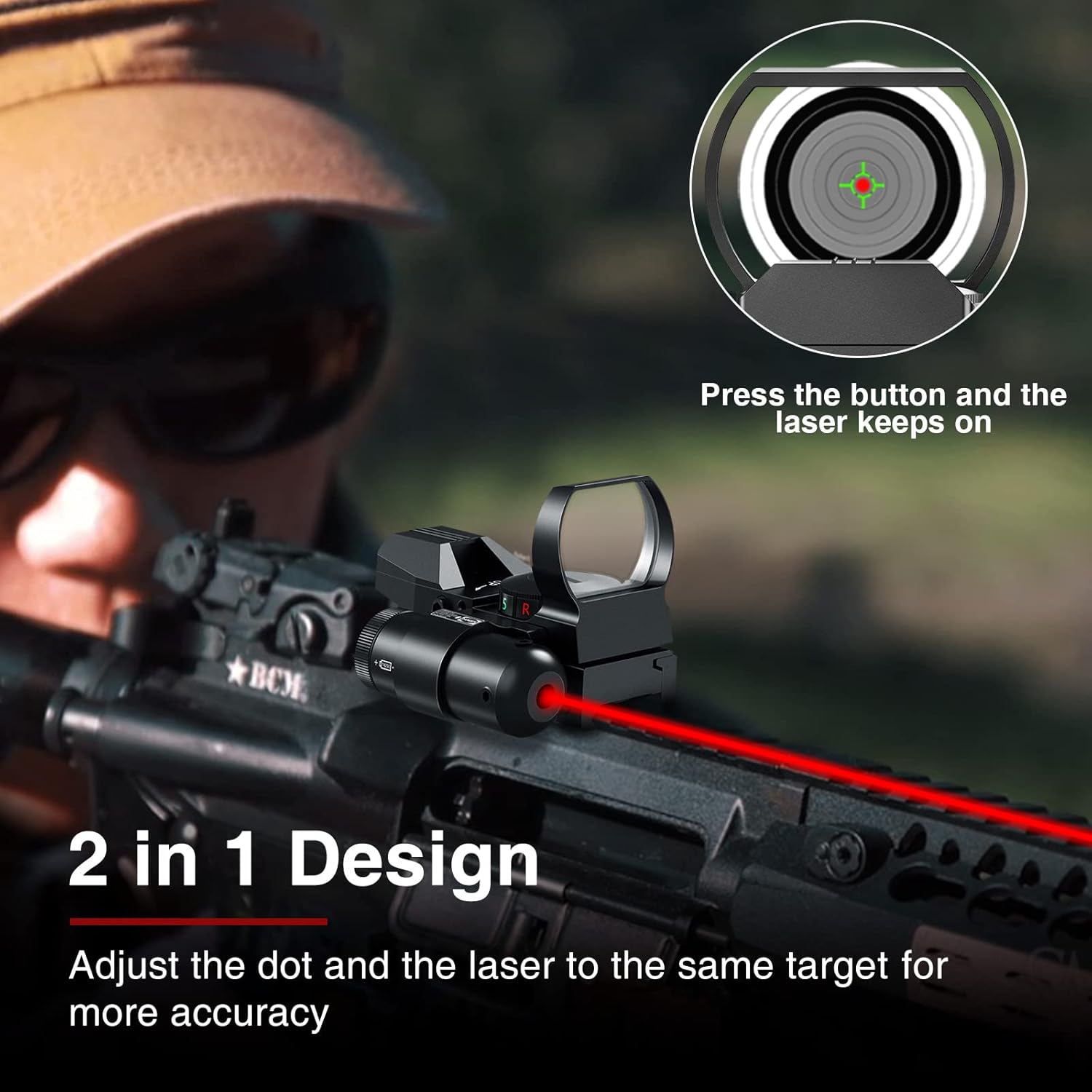 CVLIFE 1X22X33 Reflex Sight Red Dot Sight Red Green 4 Reticle Optics with Laser and Pressure Pad Switch for 20mm Rail - Image 5