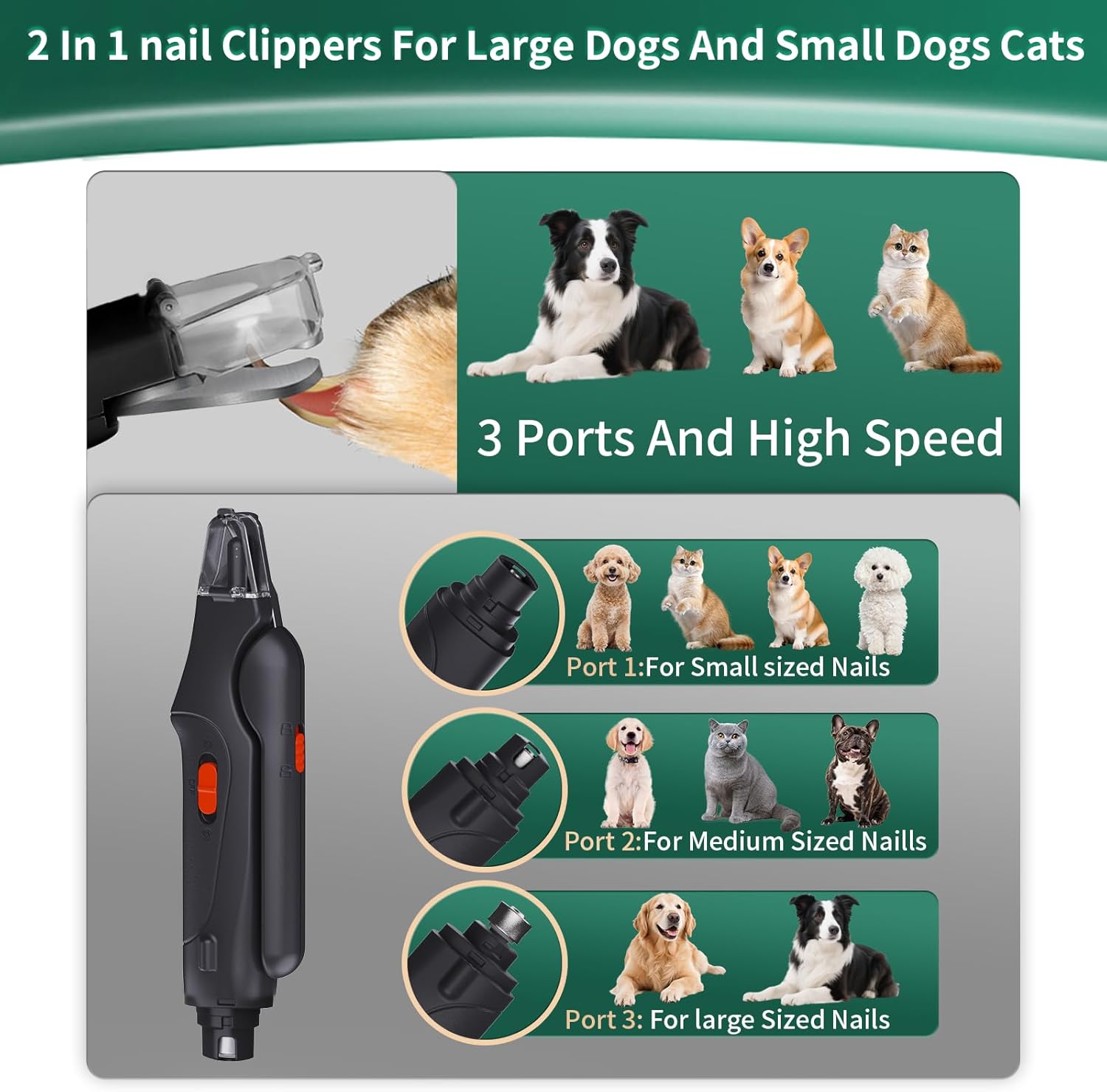2-in-1 Dog Nail Grinder & Dog Nail Clippers Trimmers for Large Medium Small Dogs Cats Pets Claw Trimmer Quick Sensor and Safety Guard USB Rechargeable with 2 LED Lights Dogs Nail Trimmer - Image 5