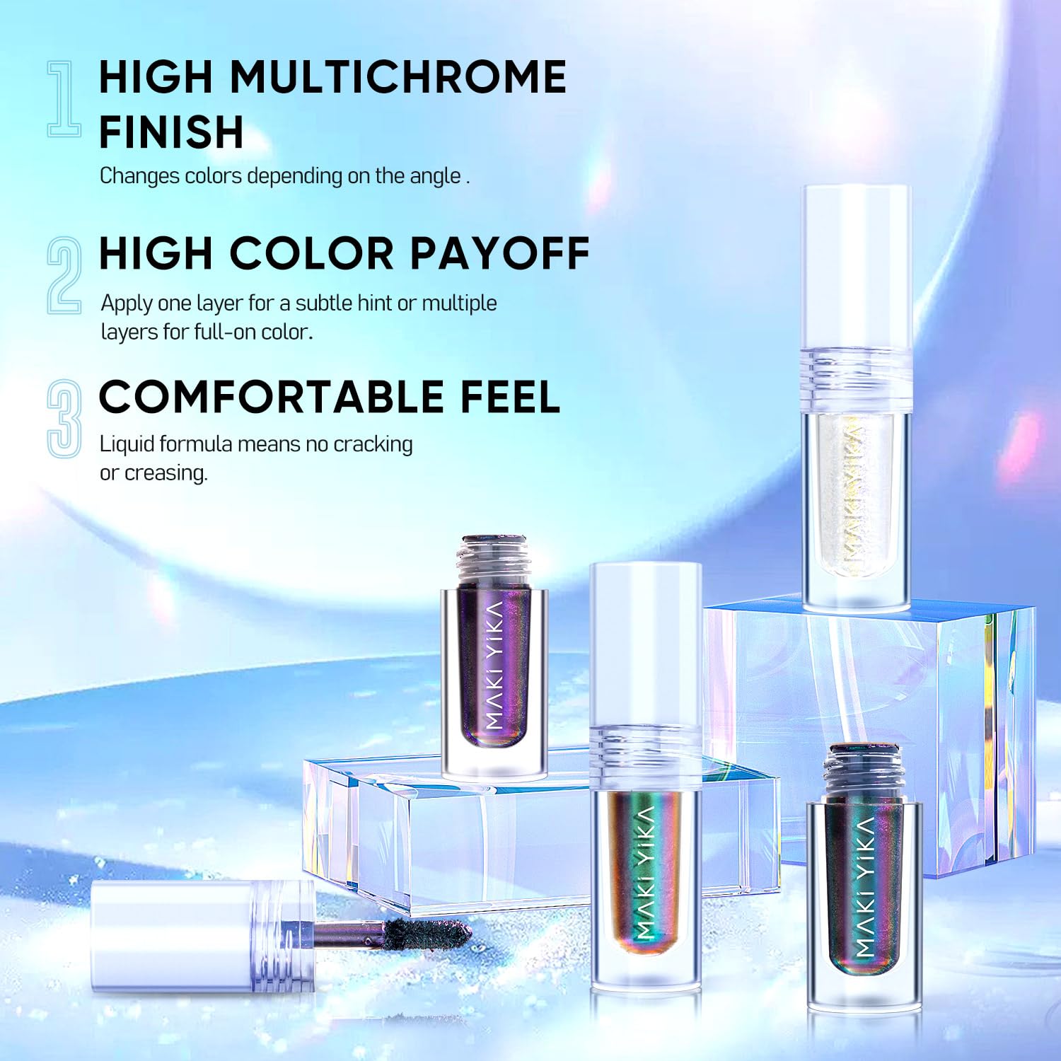 MAKI YIKA Glitter Eyeshadow Gold Liquid Multichrome Eyeshadows Long Lasting, Metallic Chameleon Eye Shadow Smudgeproof Holographic Eye Topper Glitters (#9 Ember) - Image 5