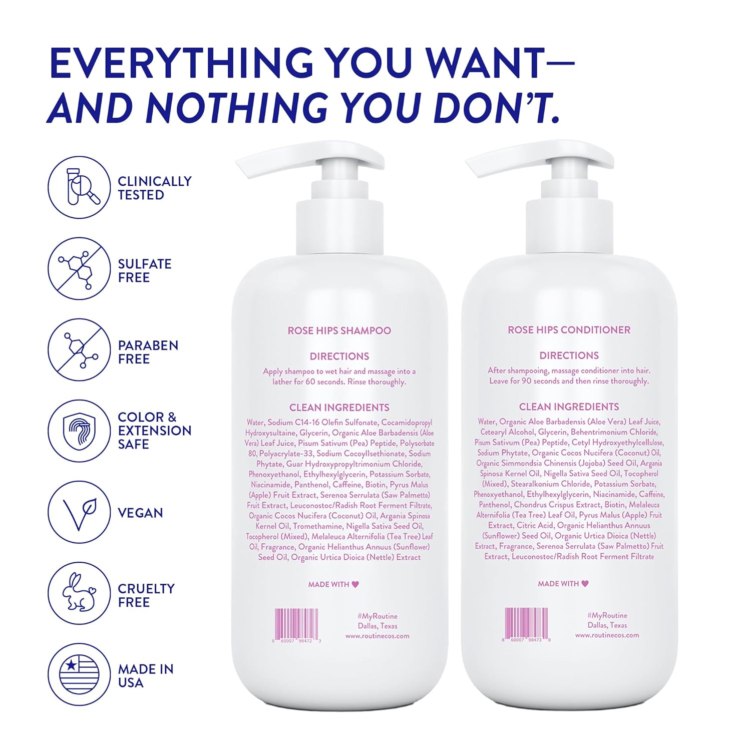 Routine Wellness Biotin Shampoo and Conditioner Set for Thinning Hair, Color Safe, Rose Hips, Pack of 2 - Image 7
