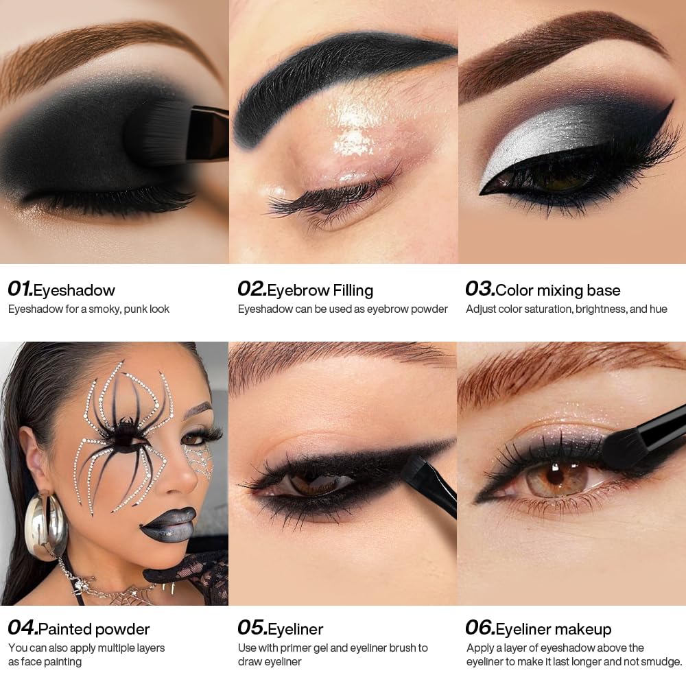 DE'LANCI Single Black Eyeshadow, Matte Eyeshadow Black Eyes Goth Smokey Makeup, Long Lasting Blendable Single Dark Eye Shadow Pallet, for Smoky SFX Halloween Makeup Eyeliner Face Body Paint, #01 - Image 4