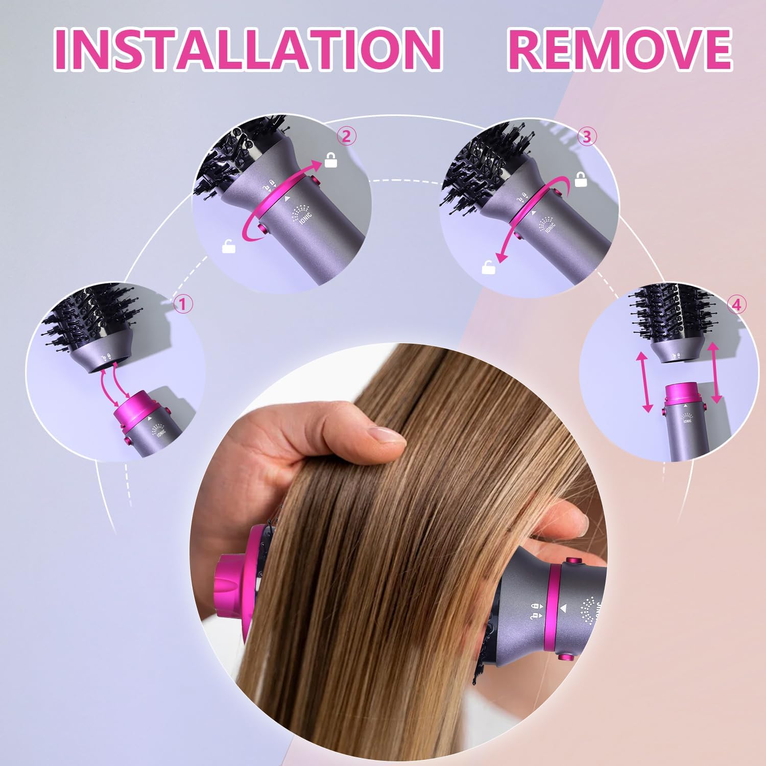 4-in-1 Hair Dryer Brush with Diffuser and Comb Attachment for Women Household Use - Image 6