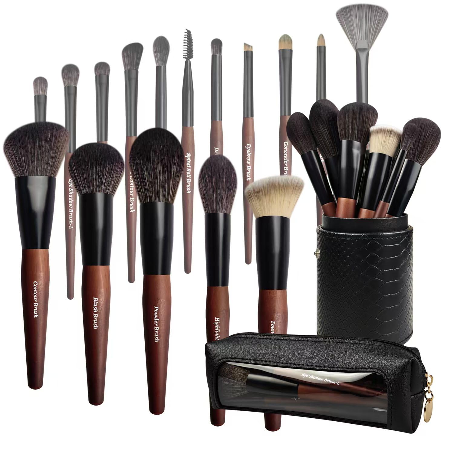 Makeup Brushes 16 Pcs Makeup Brush Set Professional, Wood Handle Travel Make Up Brushes Set with Case, Premium Cruelty-Free Synthetic Fiber Hair Makeup Brush Kit with Holder - Image 9