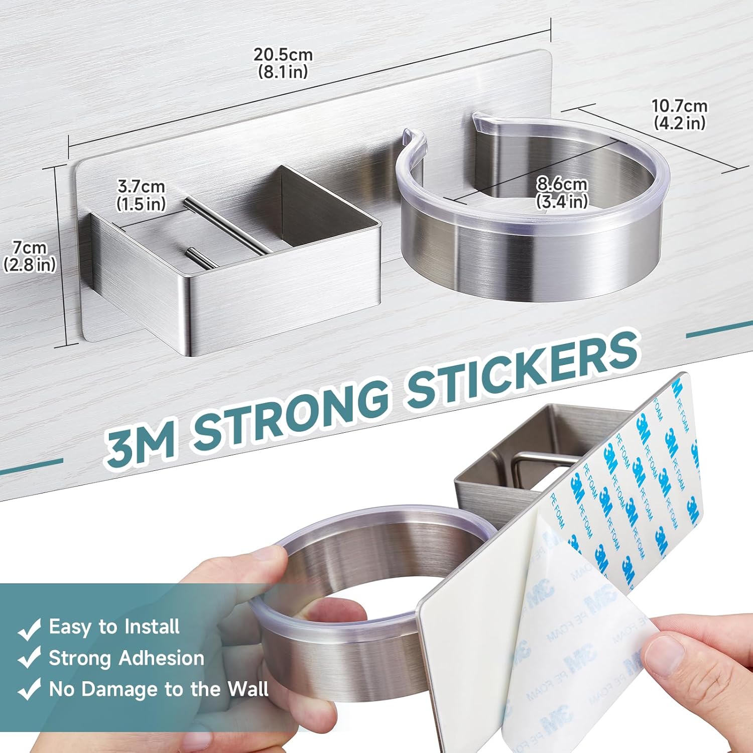 Hair Dryer Holder, Hair Tool Organizer, Stainless Steel Blow Dryer Holder Wall Mounted, Adhesive Straightener Holder, Bathroom Hair Care Styling for Flat Iron,Curling Iron,Hairdryer - Image 6