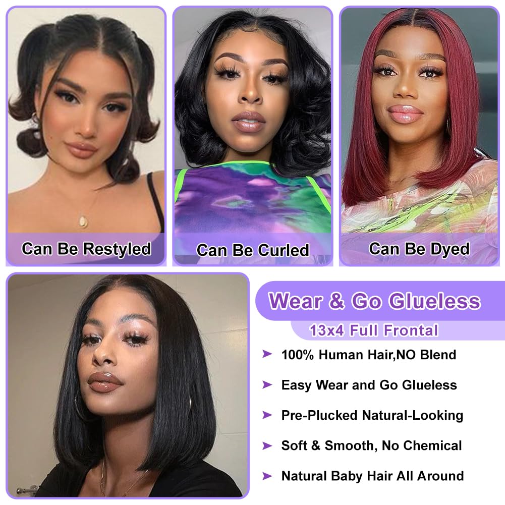 Bob Wig Human Hair 13X4 Lace Front Wigs Human Hair 150% Density Short Straight Frontal Bob Wig HD Transparent Lace Frontal wigs Pre Plucked for Women Glueless Wigs With Baby Hair Natural black 10 Inch - Image 6