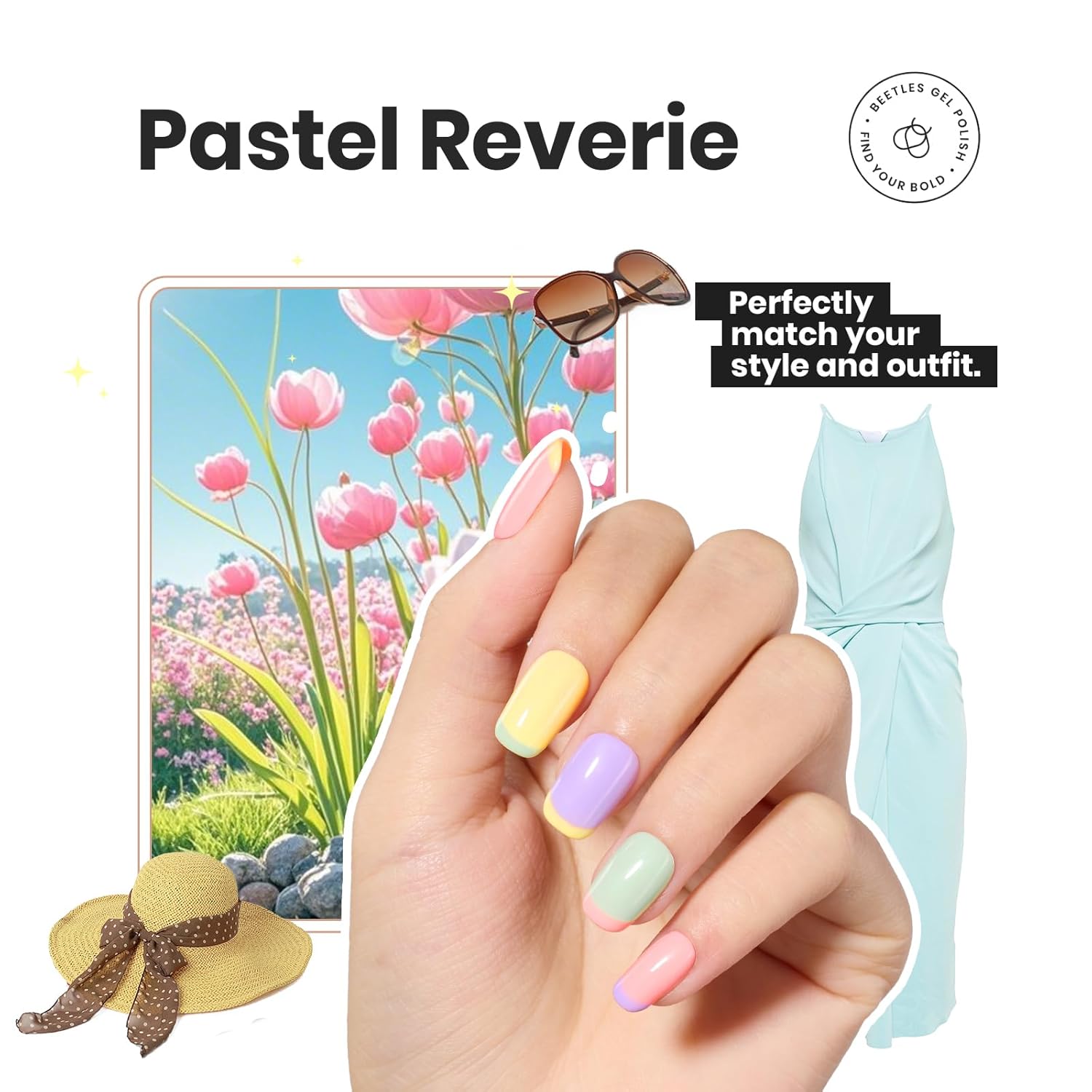 Beetles Pastel Nail Polish Set -6 Colors Pink Blue Yellow Nude Pink Purple Nail Polish Set Quick Dry Finger DIY Air Dry Nail Art Salon Home Pastel Reverie Gift for Women - Image 4
