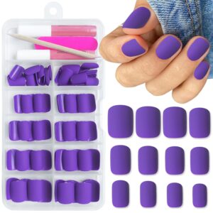 Short Square Matte Full Cover Press on Nails, 120Pcs Acrylic False Nails with Adhesive Tabs, Purple, for Women & Girls