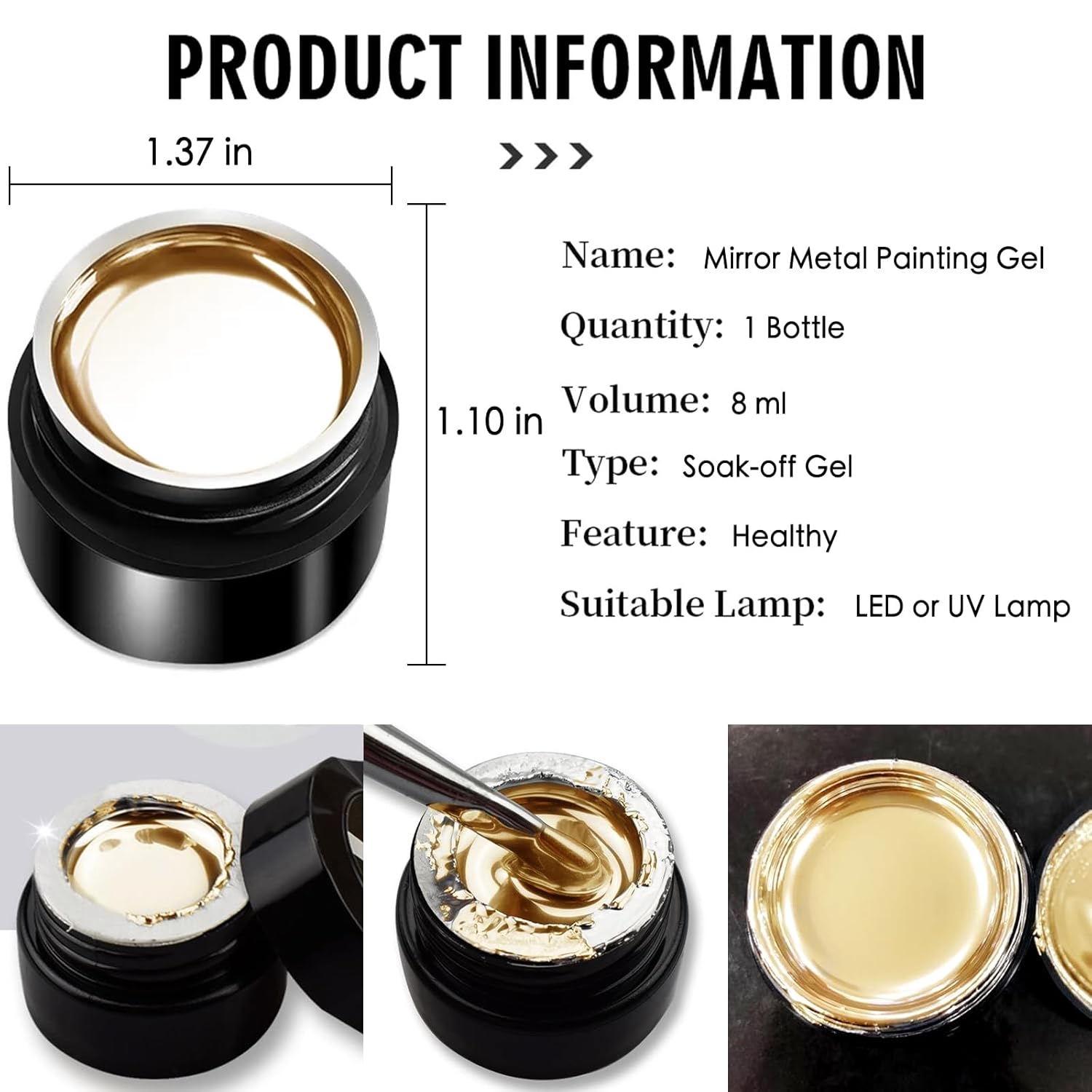 Gold Metallic Painting Gel Mirror Painted Gel Polish 3D Metal Painting Gel Drawing Mirror Chrome Gel Polish Glossy Soak Off DIY Nail Art Manicure - Image 6