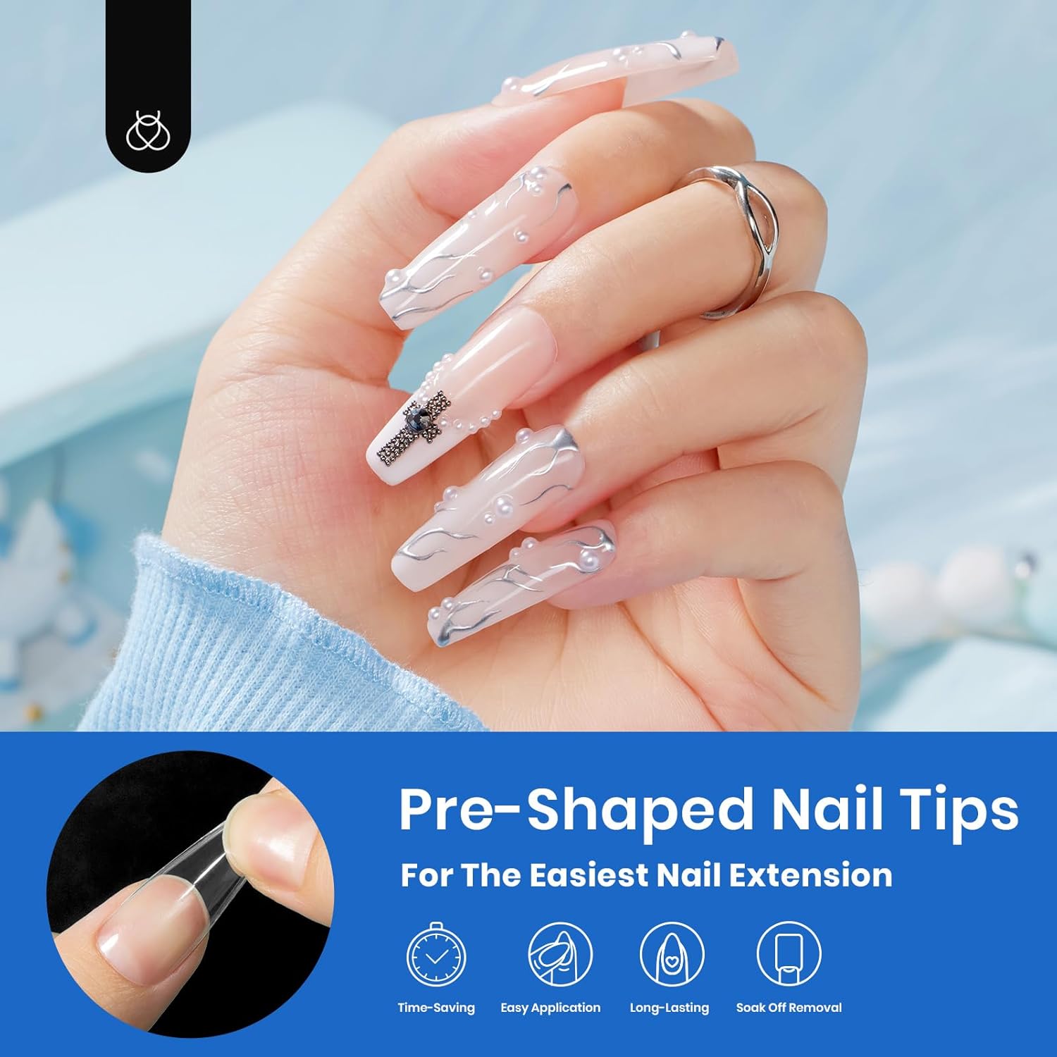 Beetles Acrylic Nails Kit 500Pcs Long Coffin Pre-Shaped Clear Full Cover Soft False Nails, Nail Tips Soak Off Easy Nail Extension Set for DIY Nails Art Home Gift for Women - Image 2