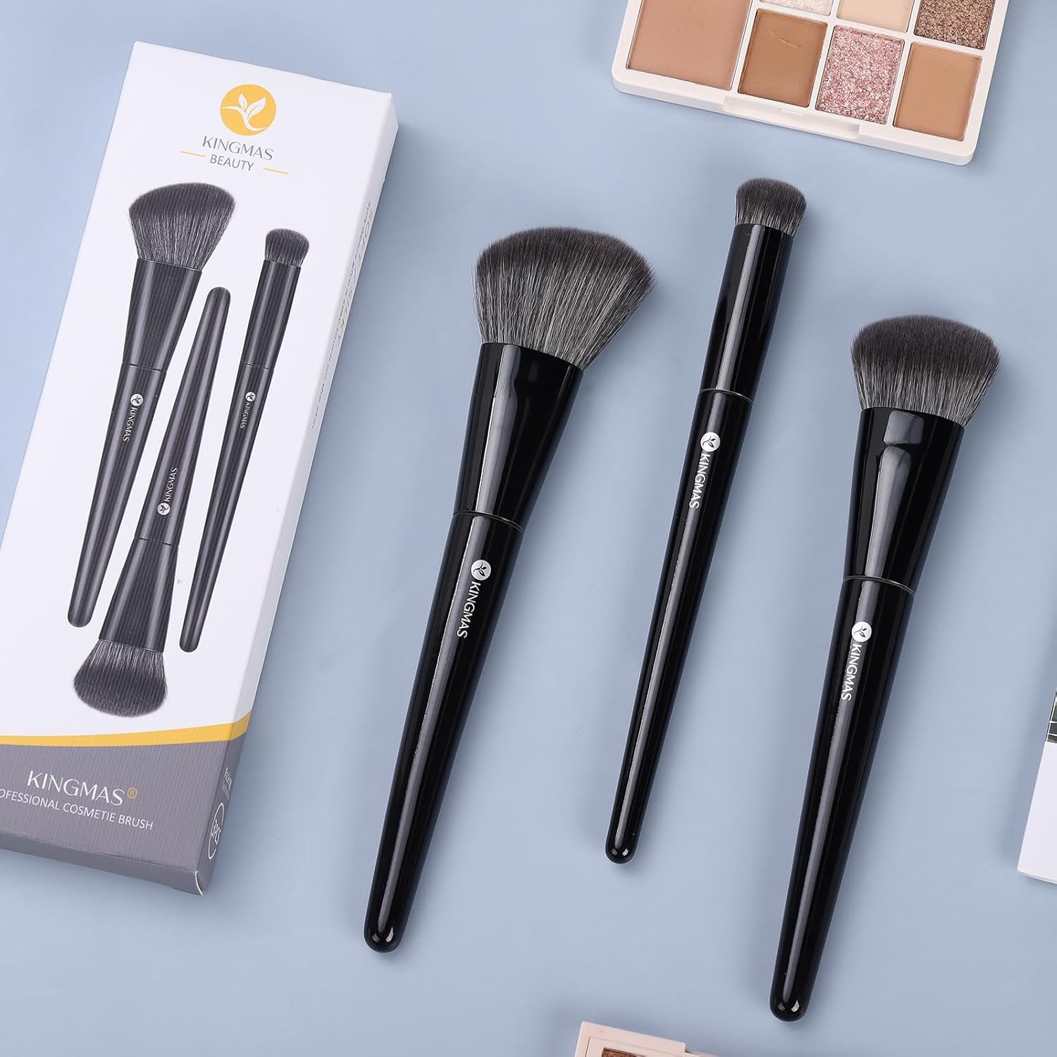 KINGMAS Foundation Makeup Brushes, 3Pcs Kabuki Contour Concealer Makeup Brush, Vegan & Cruelty-Free, Synthetic Cosmetic Under Eye & Blusher Face Brush (Black) - Image 7
