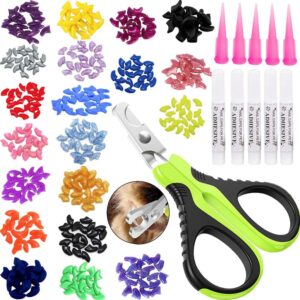 VICTHY 100pcs Cat Nail Caps with Clipper Set, Pet Nail Clipper Covers for Cats with Adhesive and Applicators, Size Medium (5 COLORS)