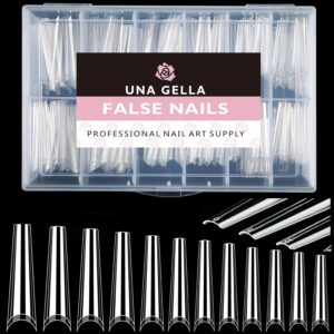 UNA GELLA Coffin Fake Nails Tips Extra Long 216 PCS XXL Coffin Acrylic Fake False Nails Tips Long Ballerina Nail Tips with Box for Nail Salons and Home DIY, 12 Sizes