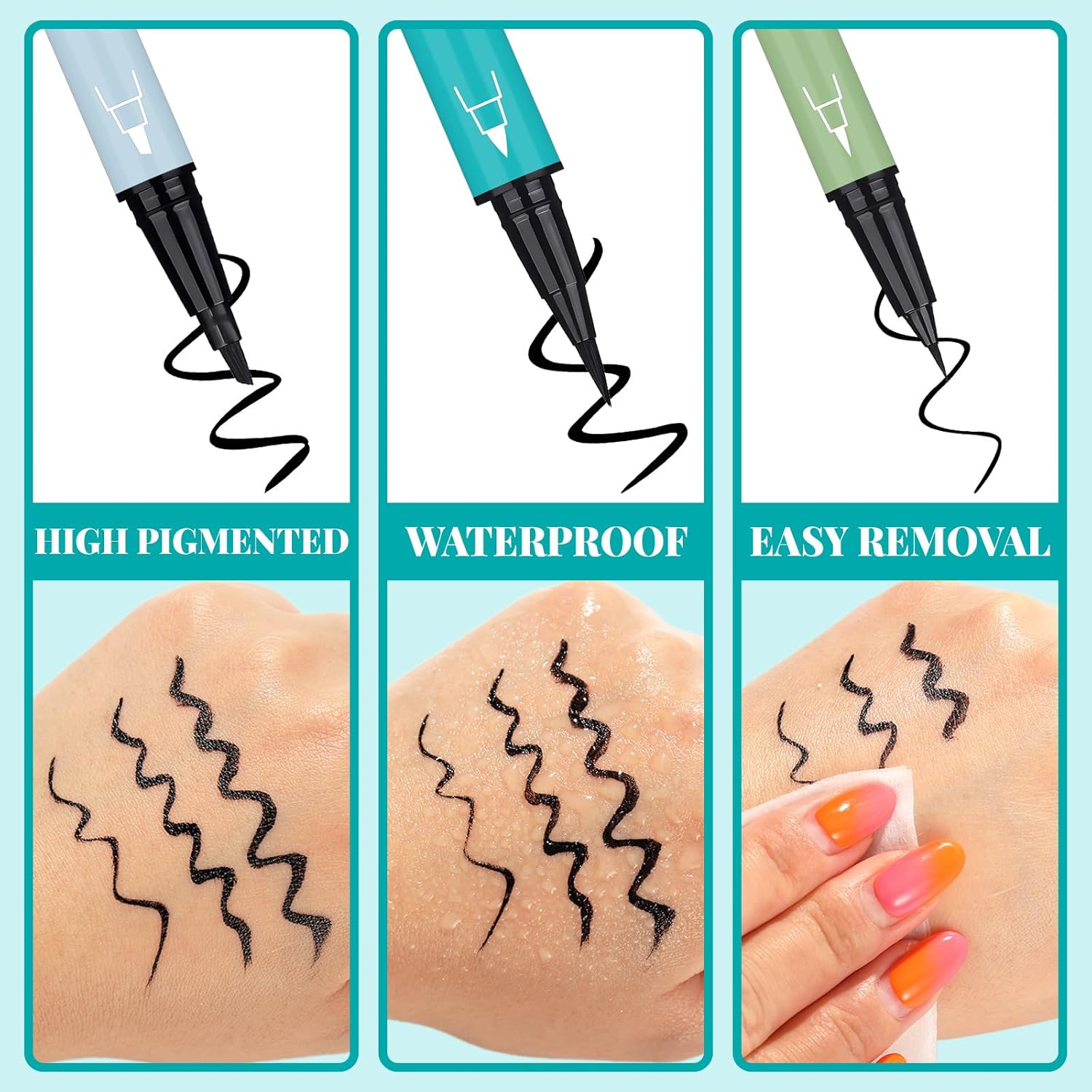 UCANBE 3pcs Black Liquid Eyeliner Kit Included 3 Brush Tip for Ultra Precision, Quick Drying, Smooth Glide, Smudge-Resistant, Waterproof Pigmented Up To 24 Hours Liquid Liner Eye Makeup Set - Image 3