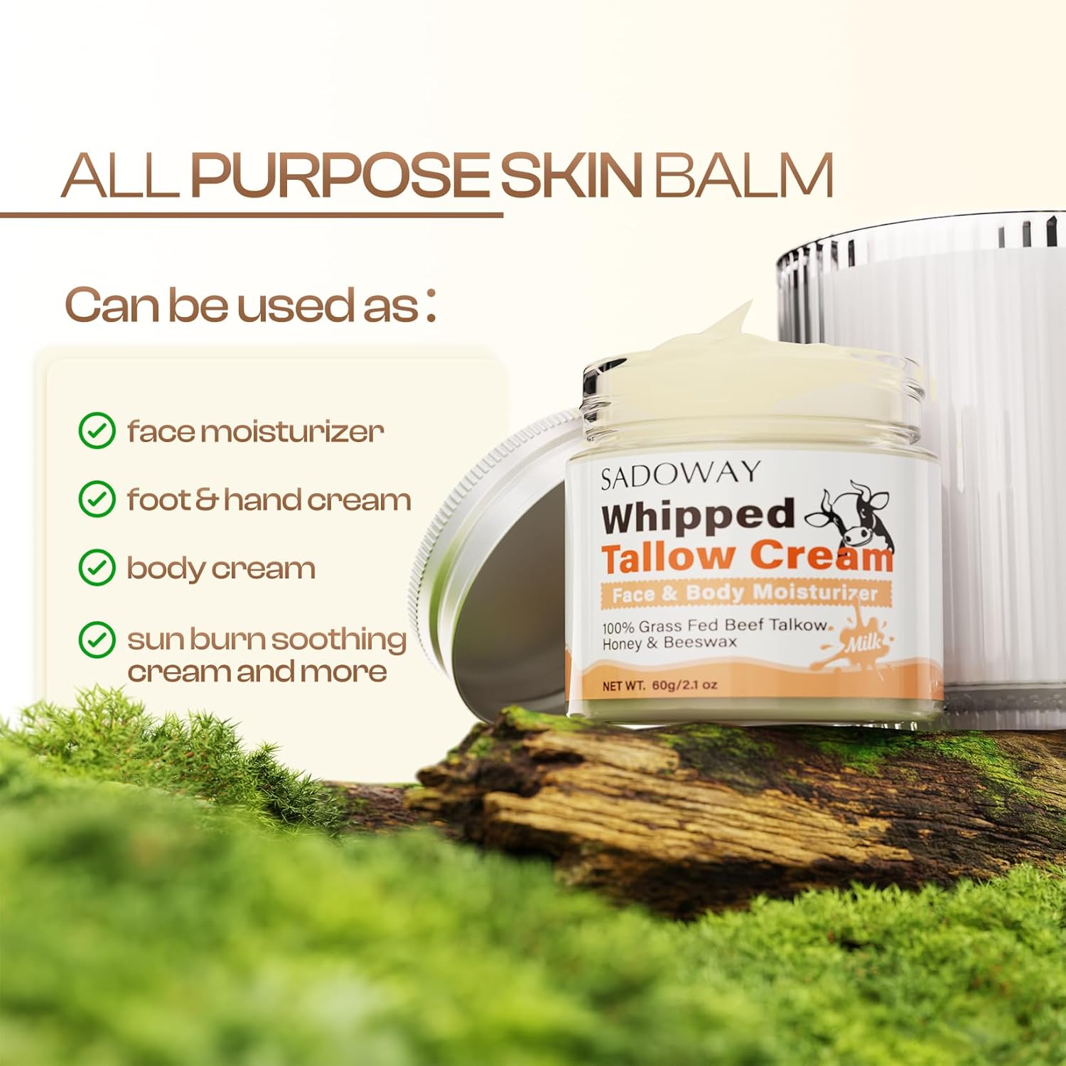SADOWAY Beef Tallow for Skin: Handmade Beef Tallow for Face - Organic Grass-Fed Whipped Beef Tallow and Honey Balm Tallow Face Moisturizer Smooth Soft for Dry Skin - Image 8