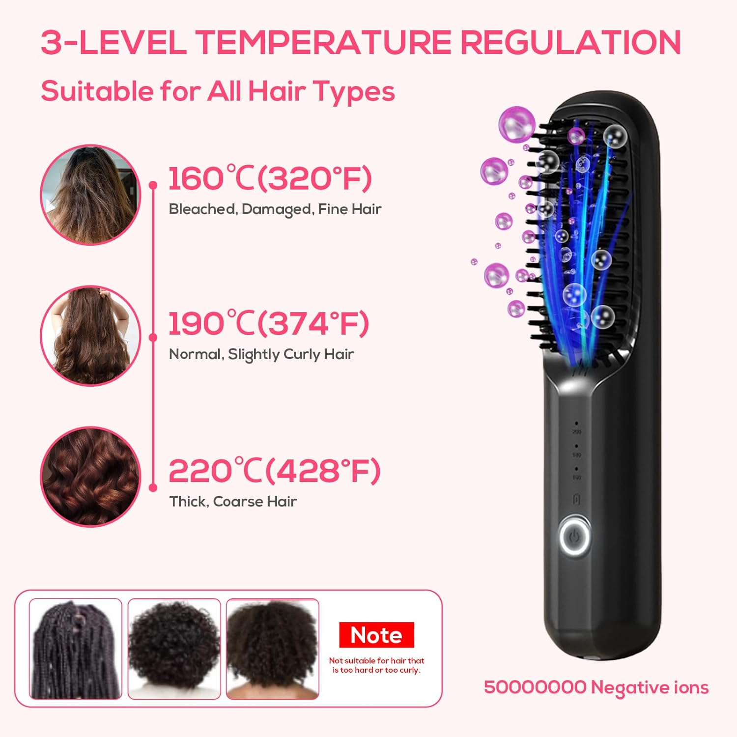 Cordless Hair Straightener Mini Portable Cordless Hair Straightener Brush 3-in-1 Anion Straightening Brush USB Fast Charging Portable Straightener - Image 6