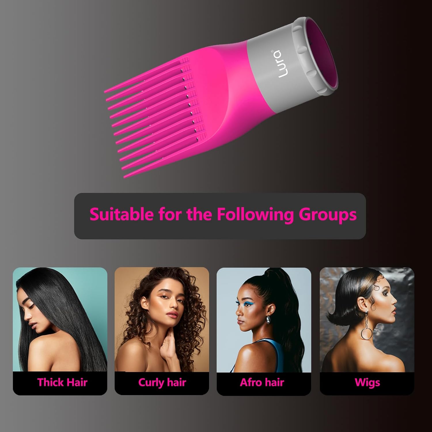 LURA Blow Dryer Comb Attachment,Blow Dryer Attachment For Hair Dryer Nozzles From 1.7 To 2.1,Hair Dryer Comb Attachment For Black Hair,Hair Straightening Pic Attachment(Pink) - Image 6