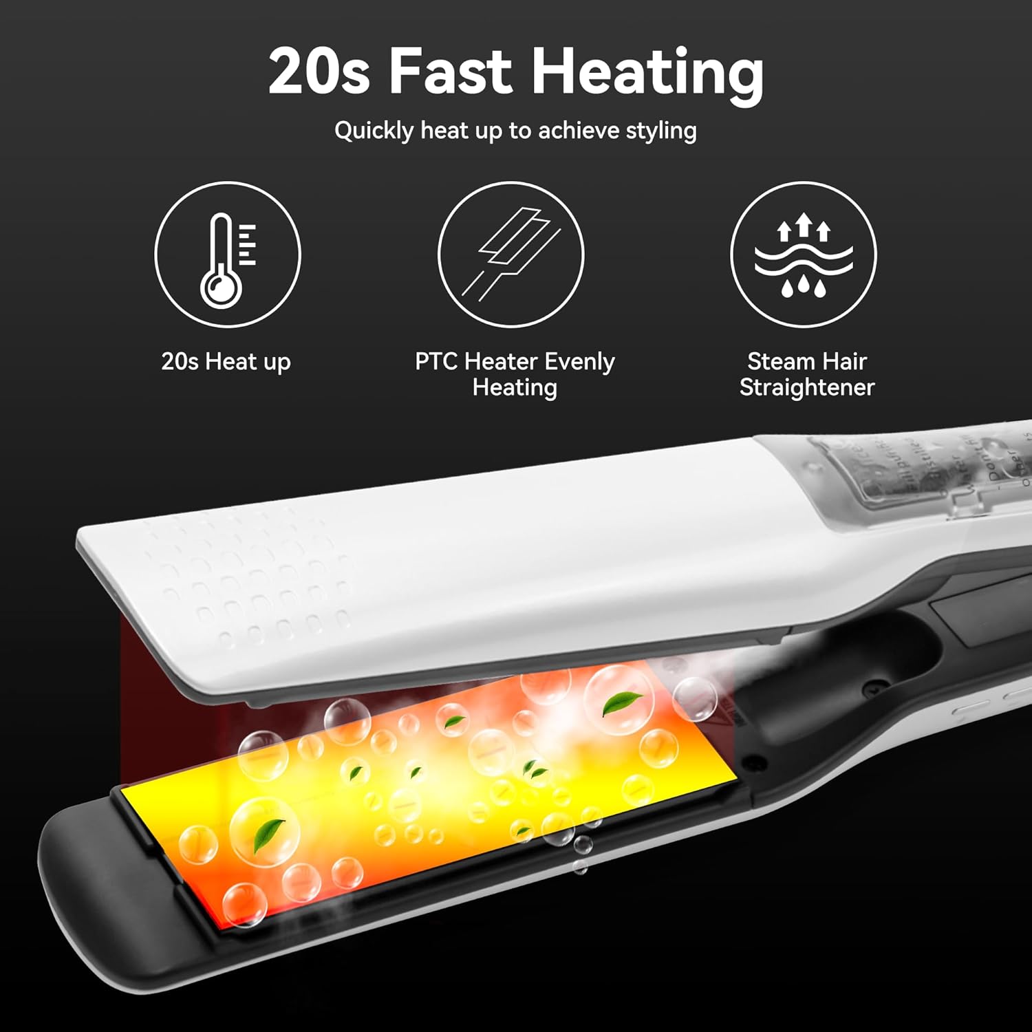 Hair Straightener, 1 Inch Steam Hair Straightener & Curling Iron 2-in-1,Fast Heat-Up, Negative Ion & Steam Hair Care,Professional Ceramic Double Voltage Straightener for Less Frizz Shinier (White) - Image 5