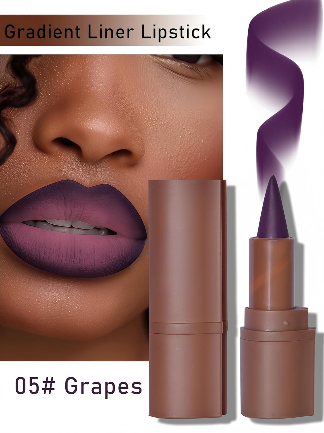 MAEPEOR 2-in-1 Matte Creamy Lip Liner Lipstick Combo 8 Colors Long Lasting 05 Grapes - Image 2
