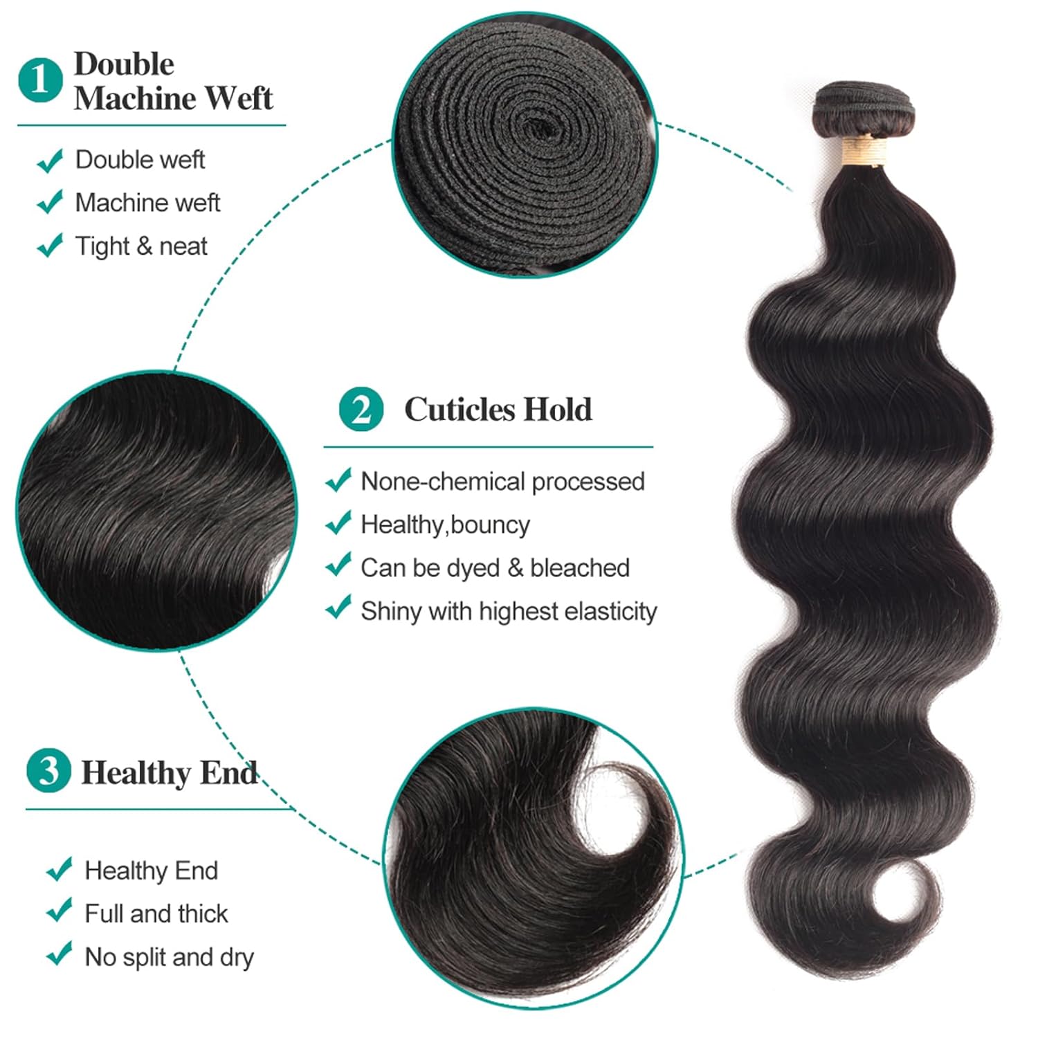 ALLRUN Body Wave Bundles with Closure Human Hair 100% Unprocessed Brazilian Human Hair Bundles Body Wave with 4x4 Lace Closure Free Part Wavy Sew In Hair Extensions Black Color 14 16 18+12 Inch - Image 7