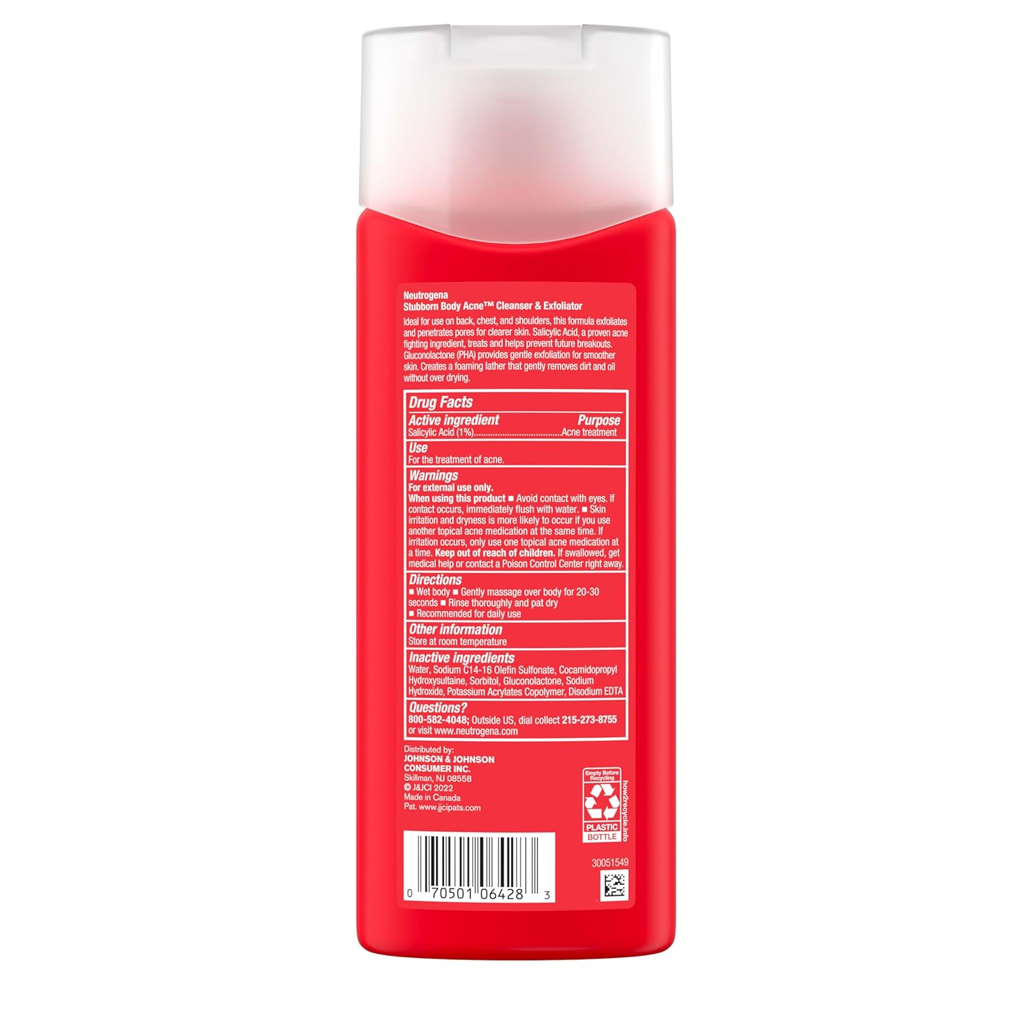 Neutrogena Stubborn Body Acne Cleanser & Exfoliator with Salicylic Acid & PHA for Acne-Prone Skin, Acne Treatment Gently Exfoliates & Helps Prevent Breakouts, Fragrance-Free, 8.5 fl. oz - Image 2