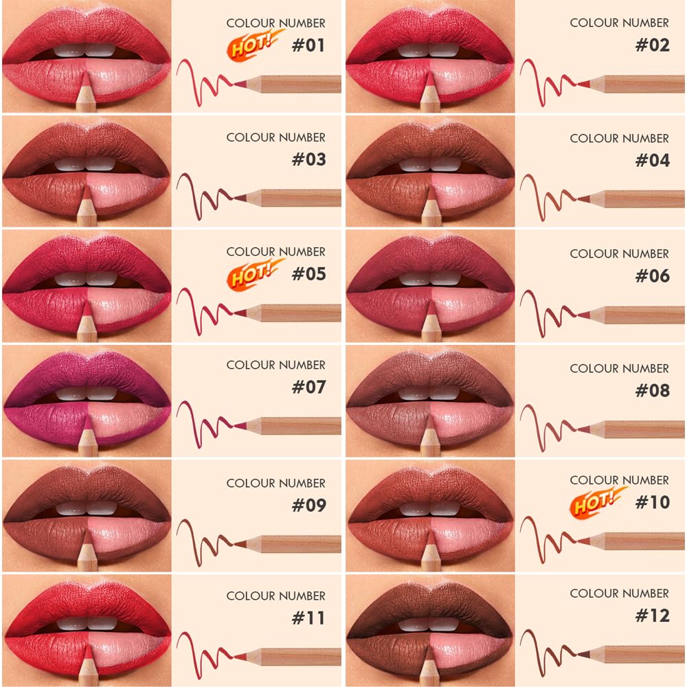 12 Colors Lip Liner Set, Matte Finish Series Lip Liners Pen Kit for Women, Long Lasting Waterproof Smooth High Pigmented Lip Pencil for Daily Makeup (Set A) - Image 4