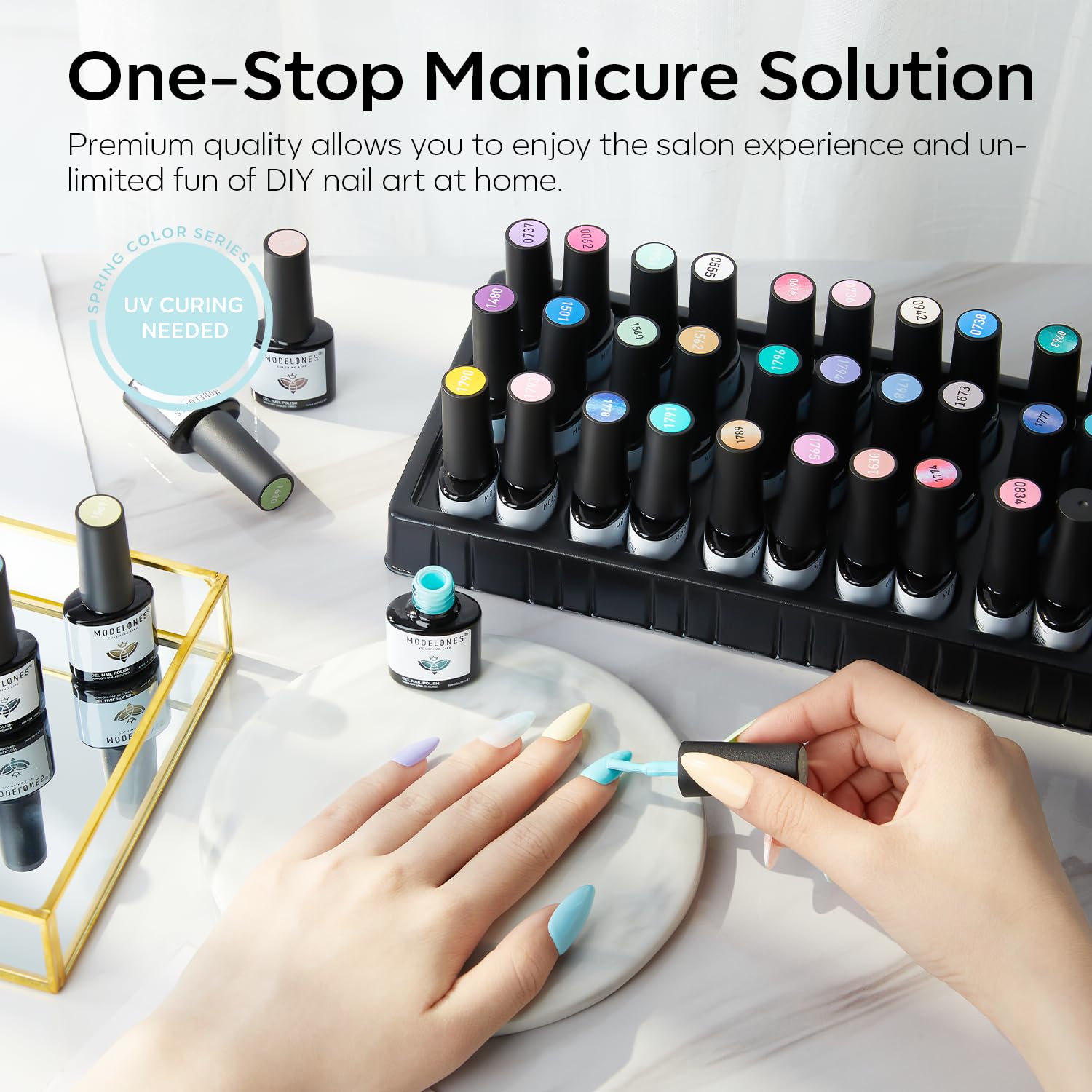 Modelones 24Pcs Gel Nail Polish Set, 20 Colors Pastel Gel Polish Set Macaron Colors with Glitter & Glossy & Matte Top + Base Coat Soak Off LED Nail Art Kit Salon at Home - Image 9