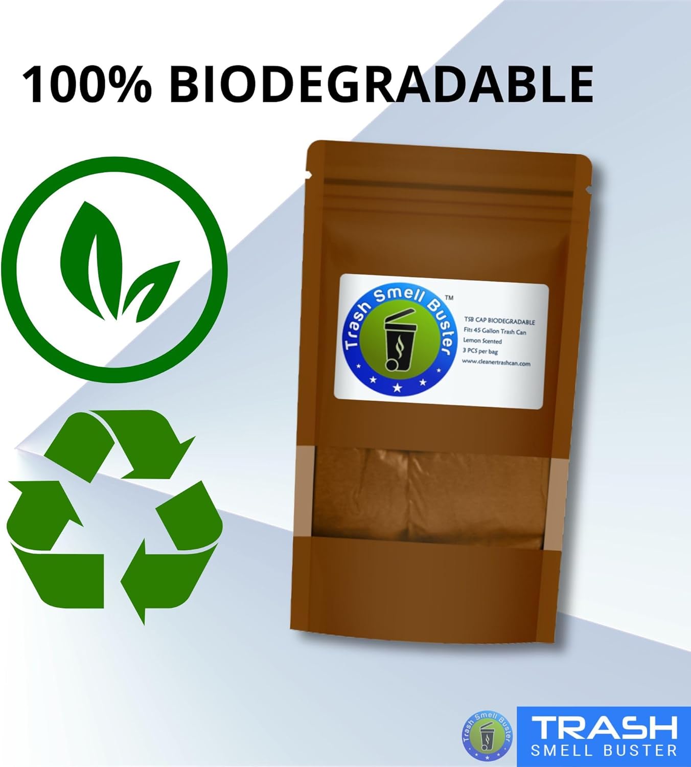 Trash Can Cover, Biodegradable Odor Eliminating Bag with Elastic Rubber Band, Eliminates Odor from Trash, Lemon Scented, Durable, Effective, 45 Gallon, 3 per Bag - Image 7