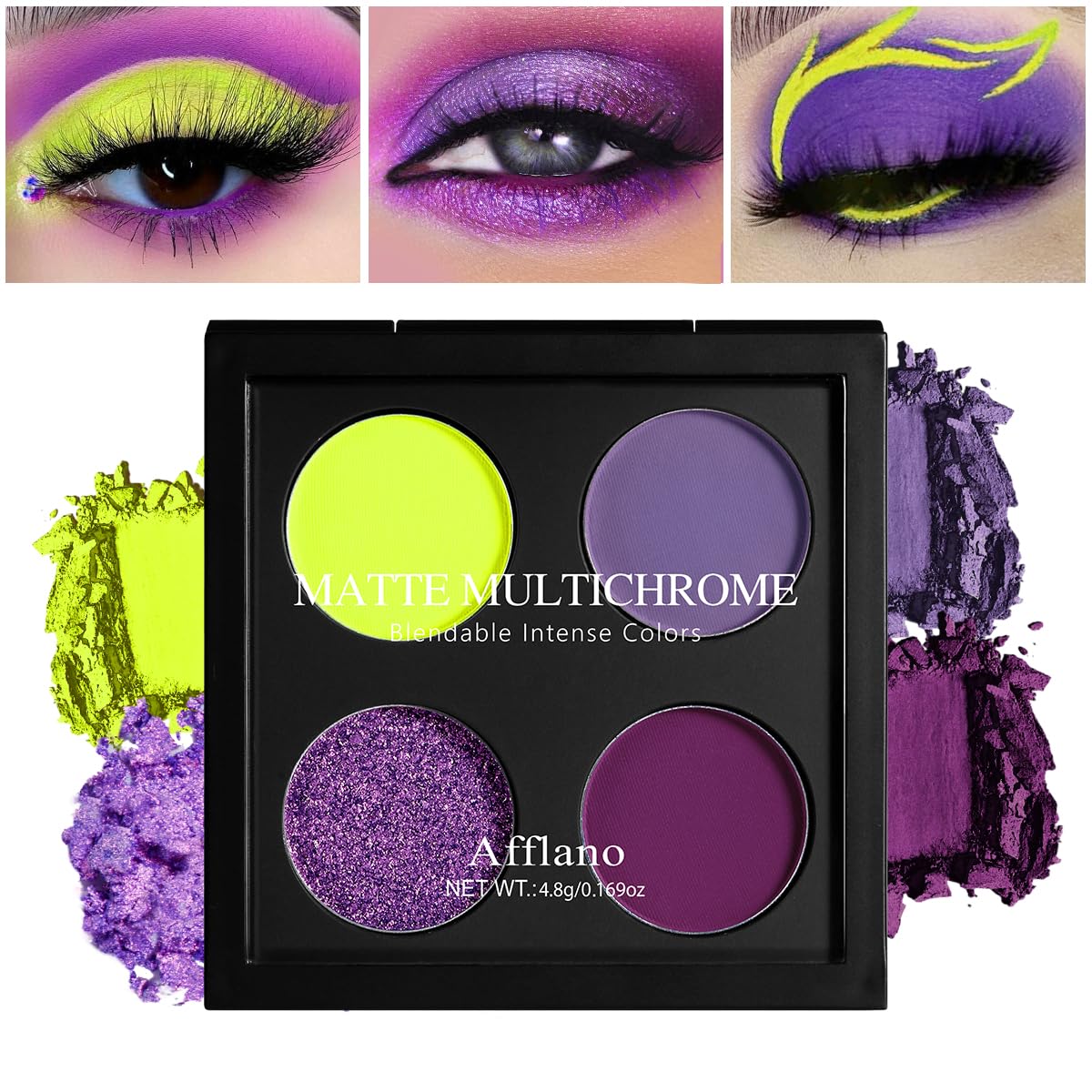 Afflano Duochrome Eyeshadow Palette, Multichrome Purple Eyeshadow Palette, Ultra-Pigmented Purple and Yellow Shades, Matte Metallic Finish - Image 9