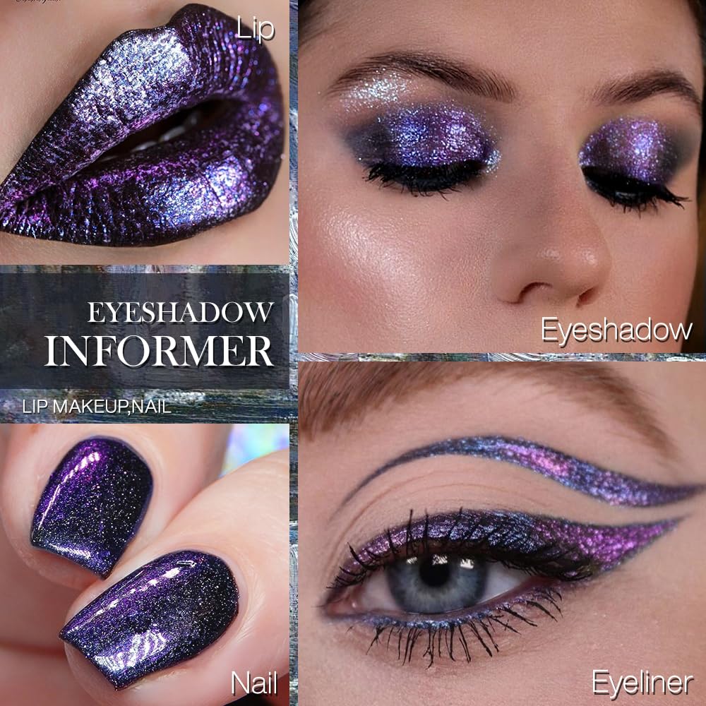 ecofavor High-Pigment Metallic Purple Eyeshadow Palette - Color-Shifting Duochrome with Sparkling Glitter, Black Base, Iridescent Gothic Professional Makeup for Bold Eye Looks, #13 - Image 3