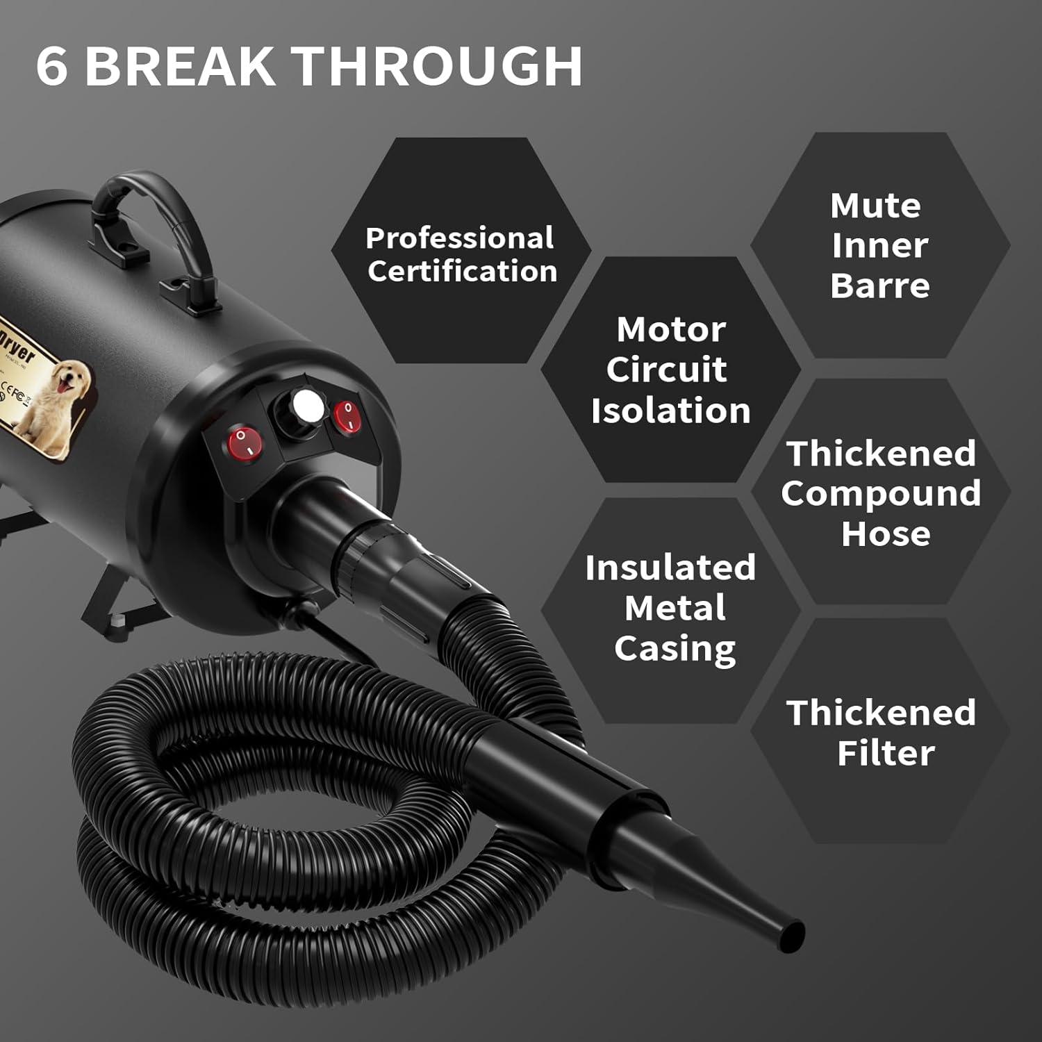PETNF High Velocity Dog Dryer for Grooming Large Dogs, 3.2HP, Adjustable Speed and Temperature - Image 6