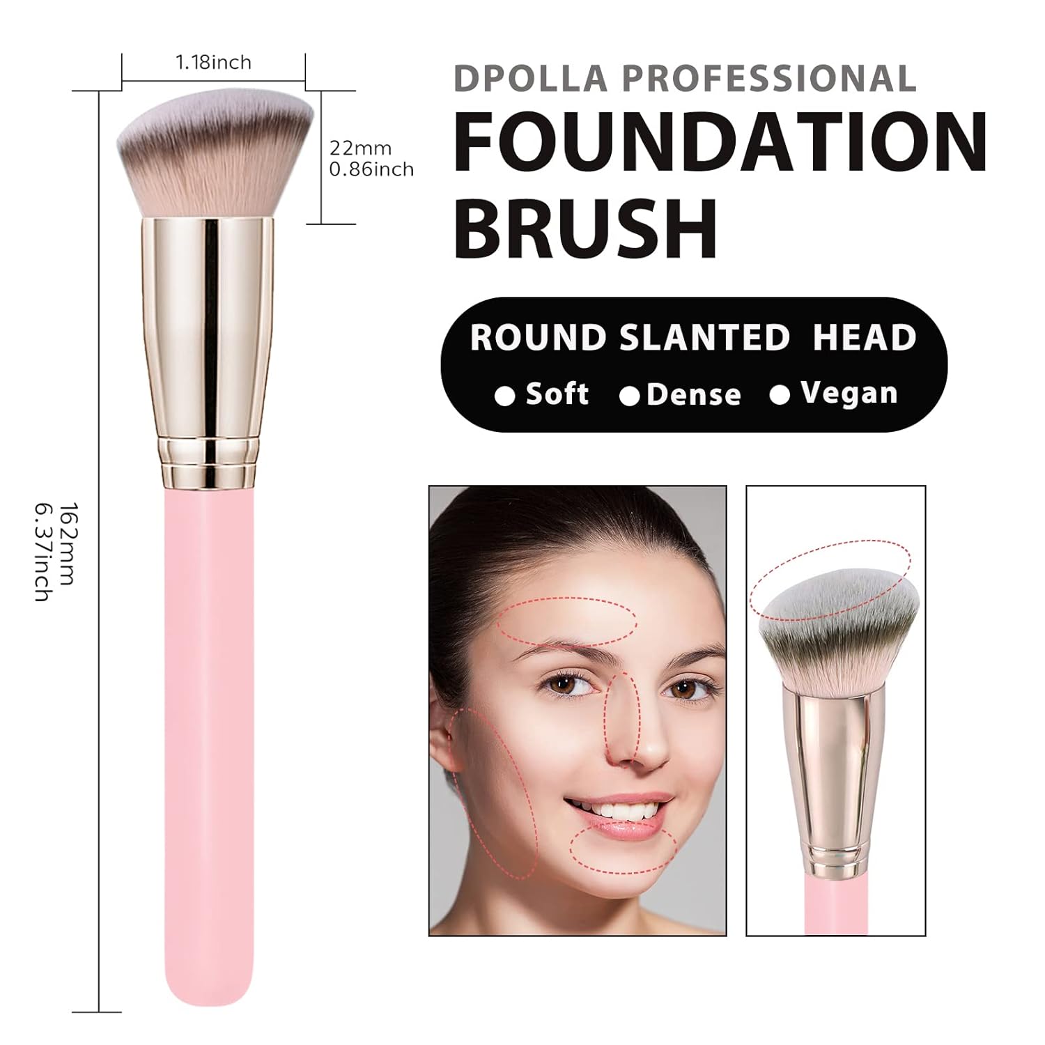 Makeup Brushes Dpolla Pro Foundation Brush and Flawless Concealer Brush Perfect for Any Look Premium Luxe Hair Contour Brush Perfect for Blending Liquid,Buffing,Cream,Sculpting,Mineral Makeup(Pink) - Image 4