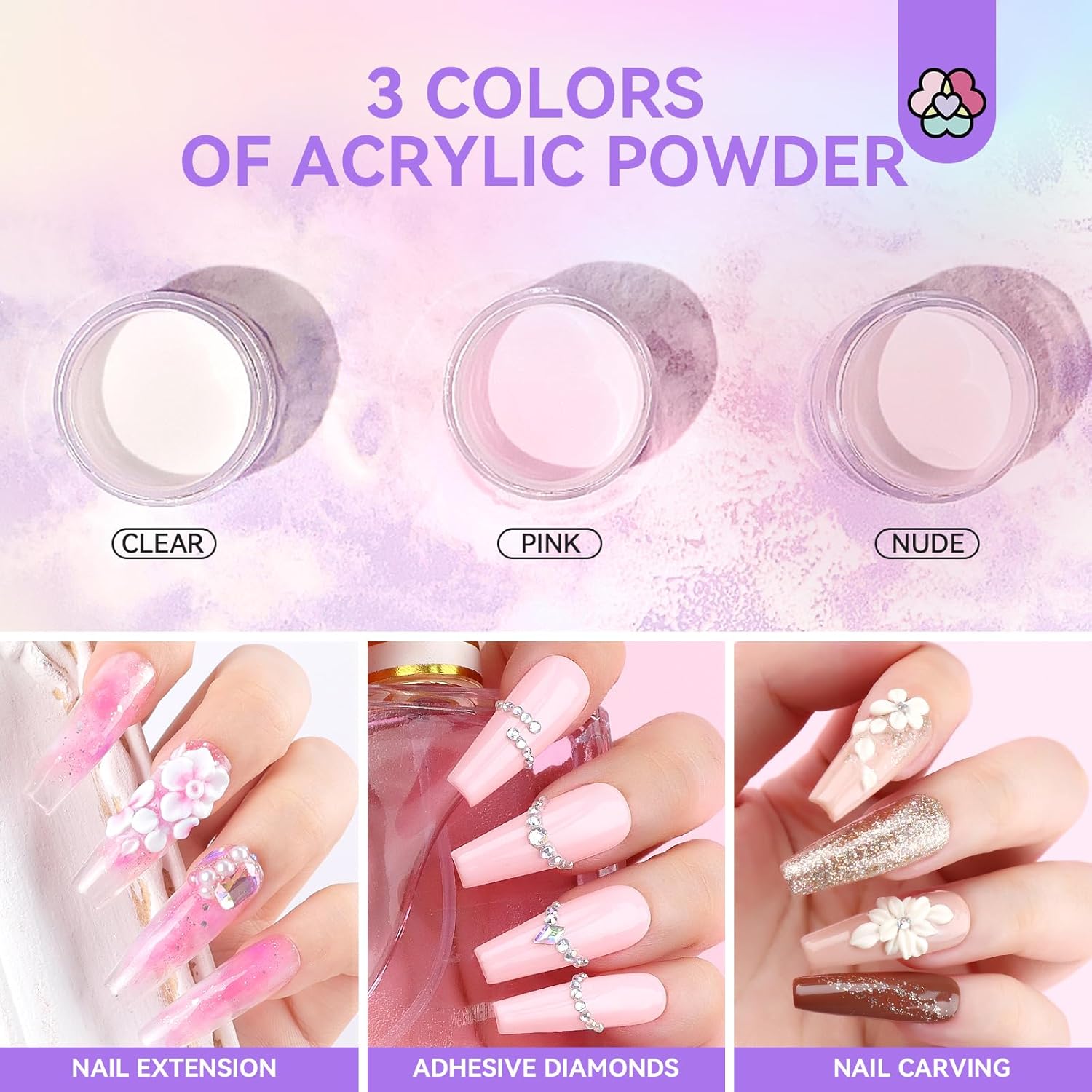 SAVILAND 15-Piece Beginner Acrylic Nail Kit with Clear and Pink Powder, Liquid Monomer, Brush, and Tools - Image 3