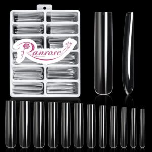 Ranrose Extra Long Nail Tips,240PCS XXXL Square Acrylic Tips Full Cover Clear Straight Tapered
