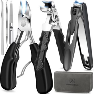 Toe Nail Clippers for Thick Toenails for Seniors, Angled Head Large Toenail Clippers for Men, Heavy Duty Fingernail Clipper with Catcher, Ultra Sharp Big Nail Cutters Set with Long Handle, Wide Jaw
