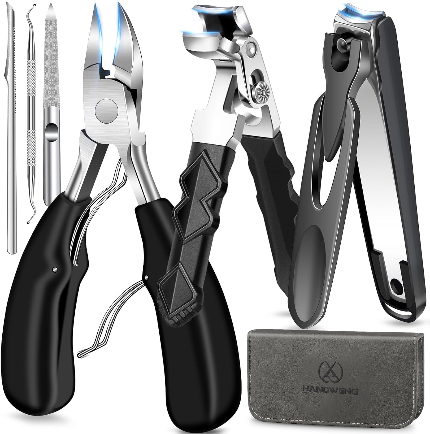 Toe Nail Clippers for Thick Toenails for Seniors, Angled Head Large Toenail Clippers for Men, Heavy Duty Fingernail Clipper with Catcher, Ultra Sharp Big Nail Cutters Set with Long Handle, Wide Jaw