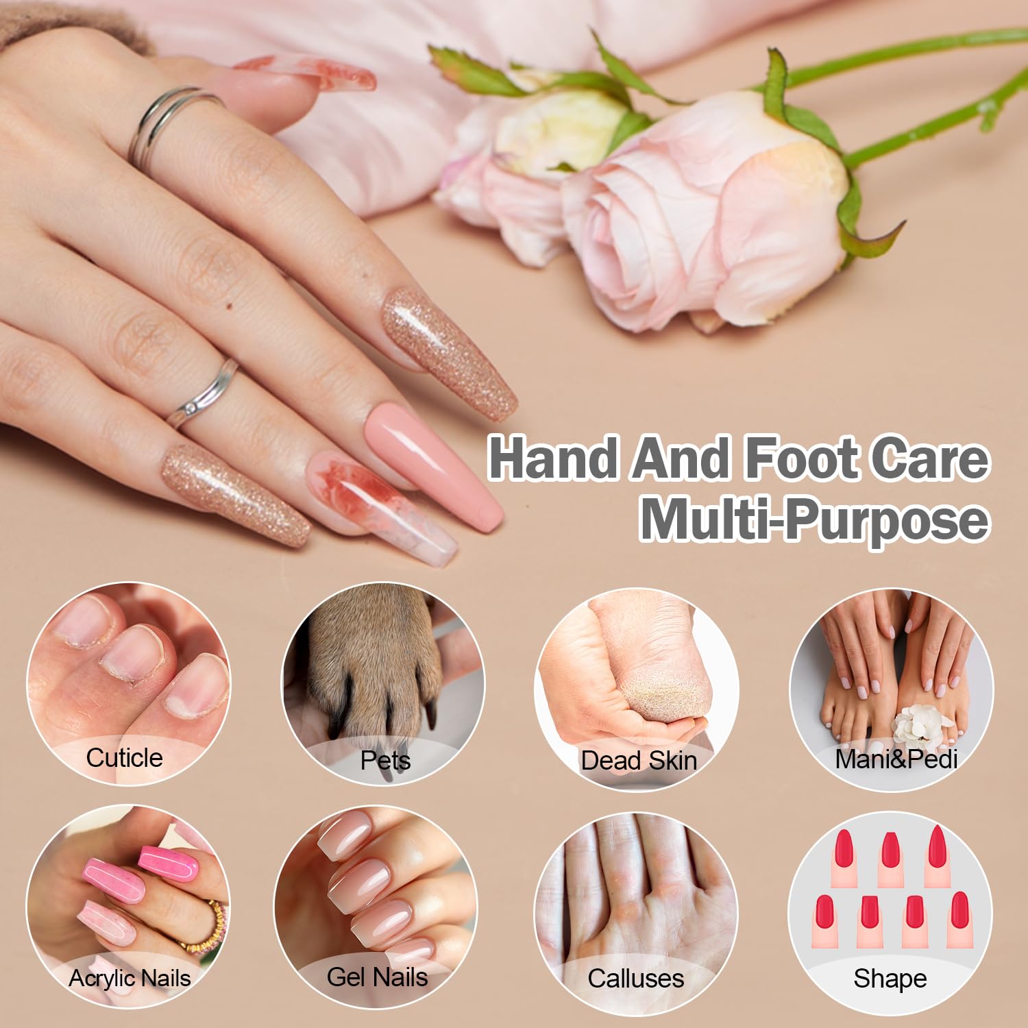 Nail Drill Electric Nail File, with 120*Sanding Bands - 10 Speeds Cordless Manicure Pedicure Kit with LED Light, Portable Nail Drill for Natural & Acrylic Nails, Human & Pet Thick Toenails (White) - Image 3