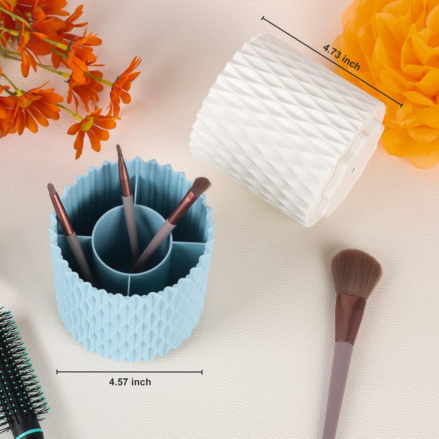 Makeup Brush Holder Organizer -360° Rotating Multi-Functional Pen Holder for Desk,Multi-Purpose Desktop Stationary Organizer,Storage Cup for Lipsticks, Comb, Beauty Tool in Vanity (White) - Image 6