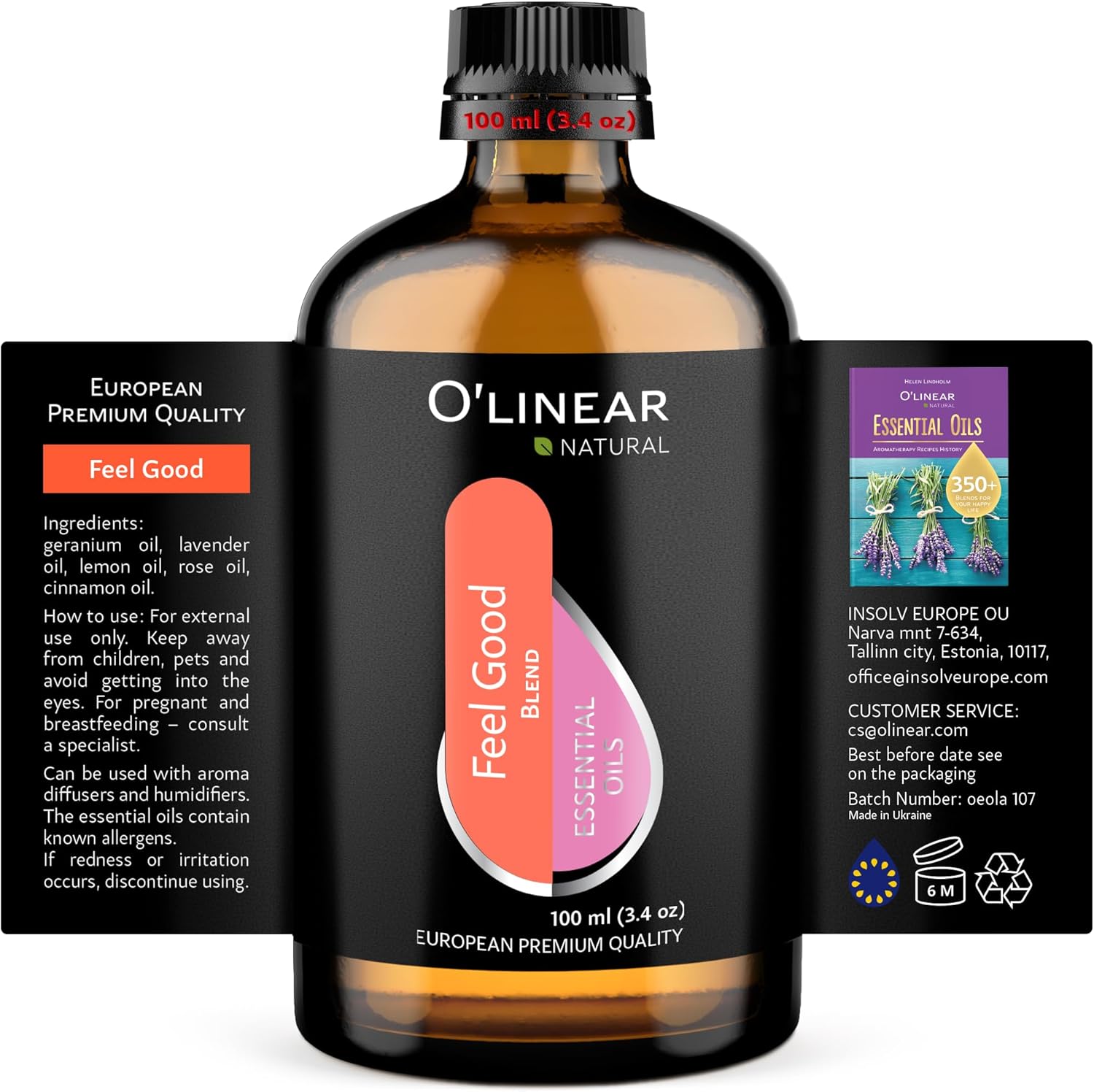 Premium Aromatherapy Essential Oil Feel Good Blend - 3.4 Fl Oz Happy & Relaxing Scent for Diffusers for Home - Relax Essential Oils for Humidifiers with Lavender Rose Lemon Cinnamon Geranium Aroma - Image 6