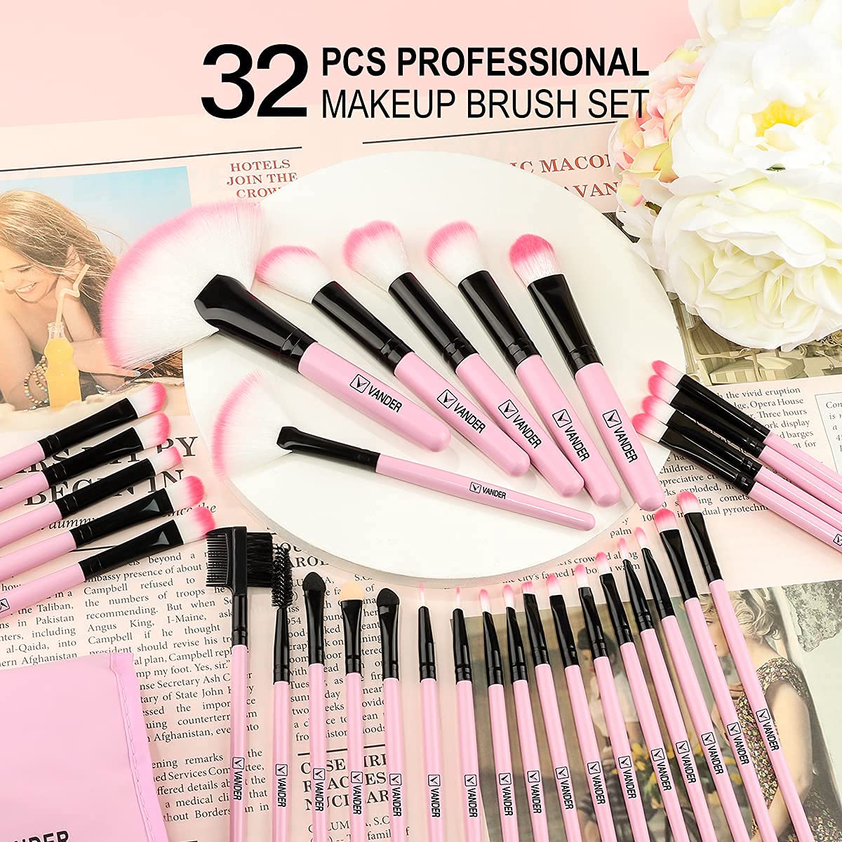 Makeup Brushes, VANDER 32pcs Professional Soft Synthetic Kabuki Cosmetic Eyebrow Shadow Makeup Brush Set Kit - Image 8