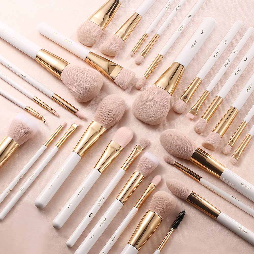 BEILI Makeup Brushes Set 30Pcs Professional Makeup Brush Premium Pink Vegan Synthetic Kabuki Foundation Blending Brush Face Powder Blush Concealers Eye Shadows Make Up Brush Set (White/Rose Golden) - Image 2
