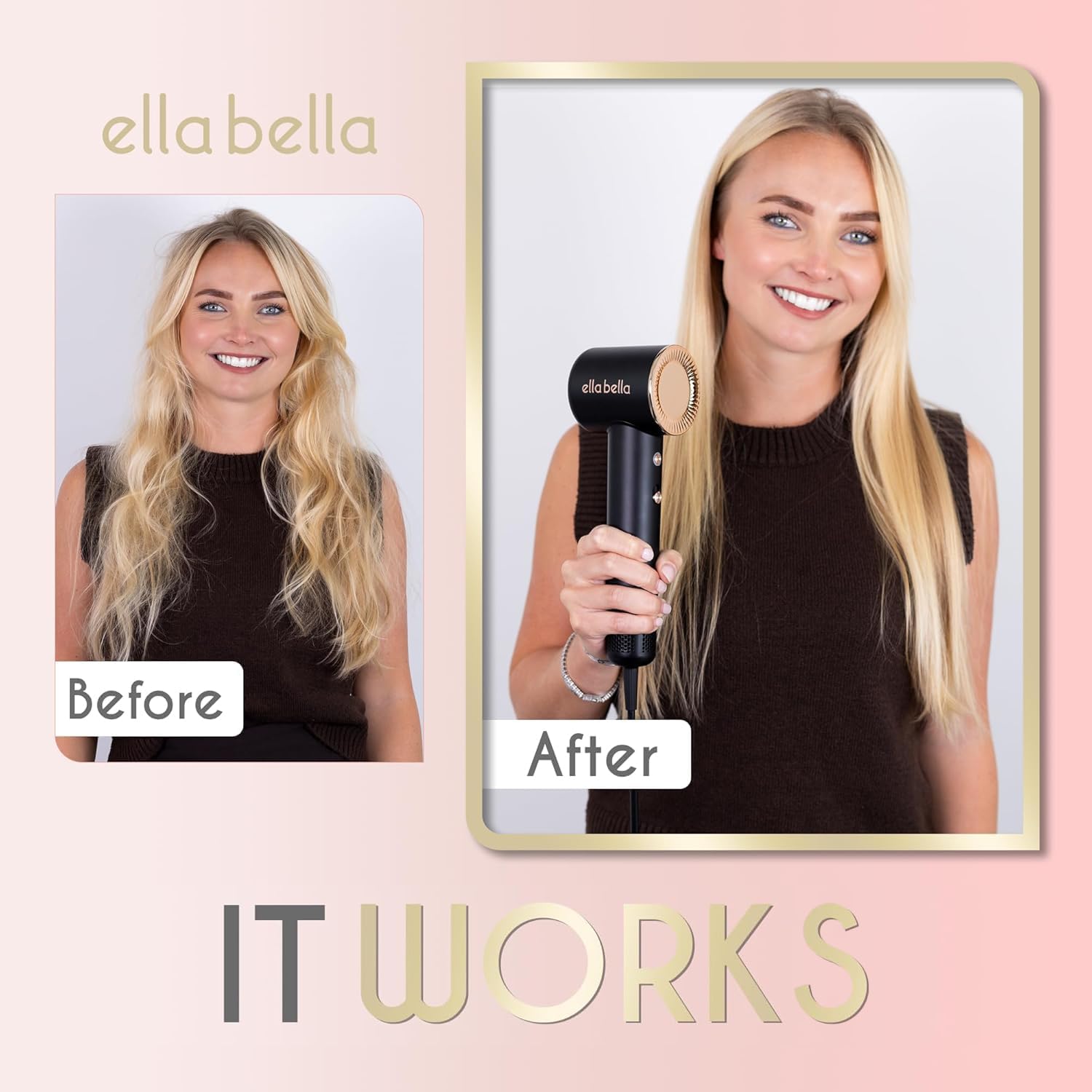 ELLA BELLA® Compact Plasma Hair Dryer, Advanced Plasma Technology Blow Dryer with Digital Display, Rapid Drying, Low Noise, & Luxury Velvet Travel Bag - Includes Diffuser & Nozzle- for All Hair Types - Image 5