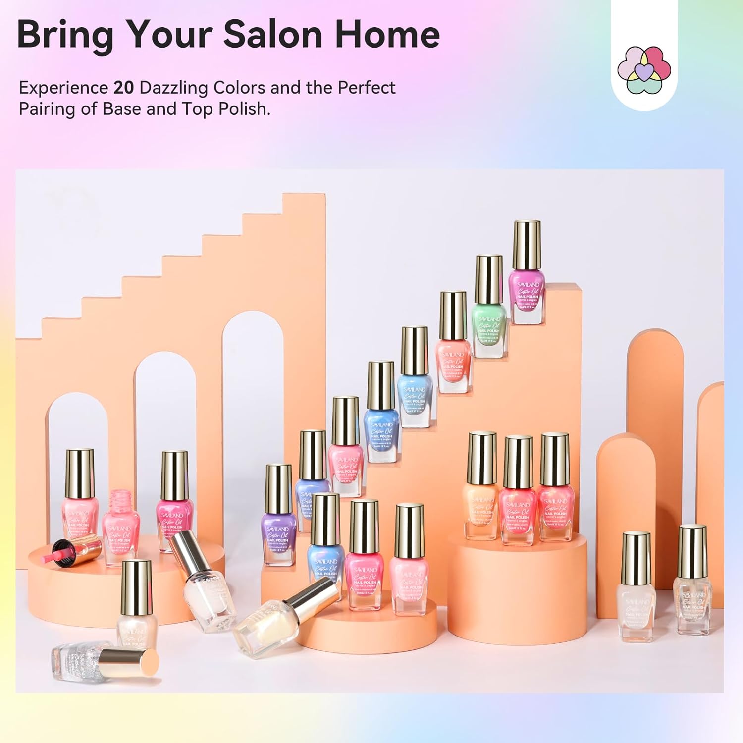 SAVILAND Color Artistry Nail Polish Set: Ultra Quick Dry Regular Nail Polish Kit 20+3 Colors Spring Summer Fingernail Polish Bulk Base Glossy & Matte Top Polish Coat Nail Art DIY Home Women Gift - Image 7